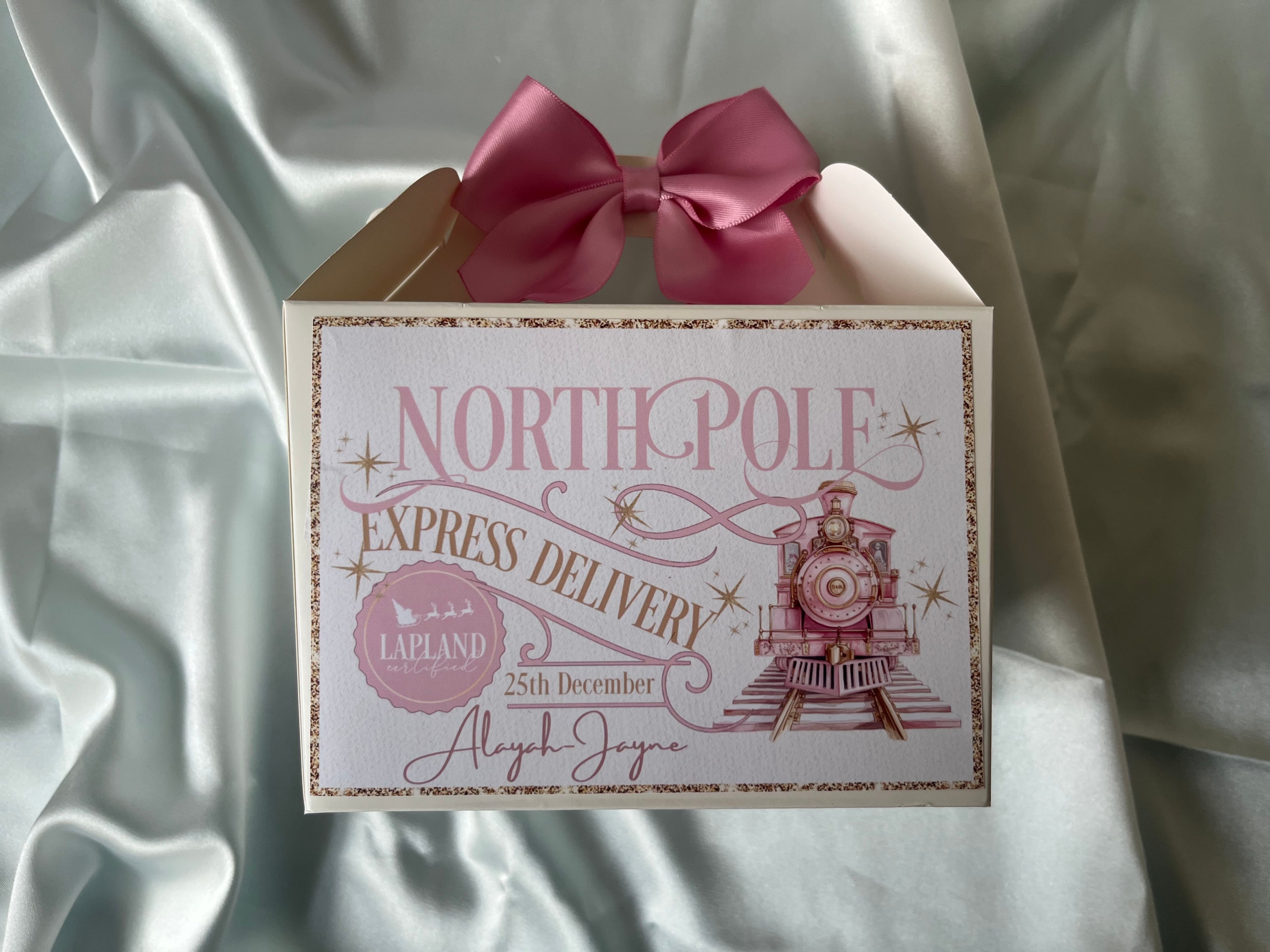 North Pole Express Delivery Christmas Eve Box, Treat Box and Nice List in Train Design pink or blue