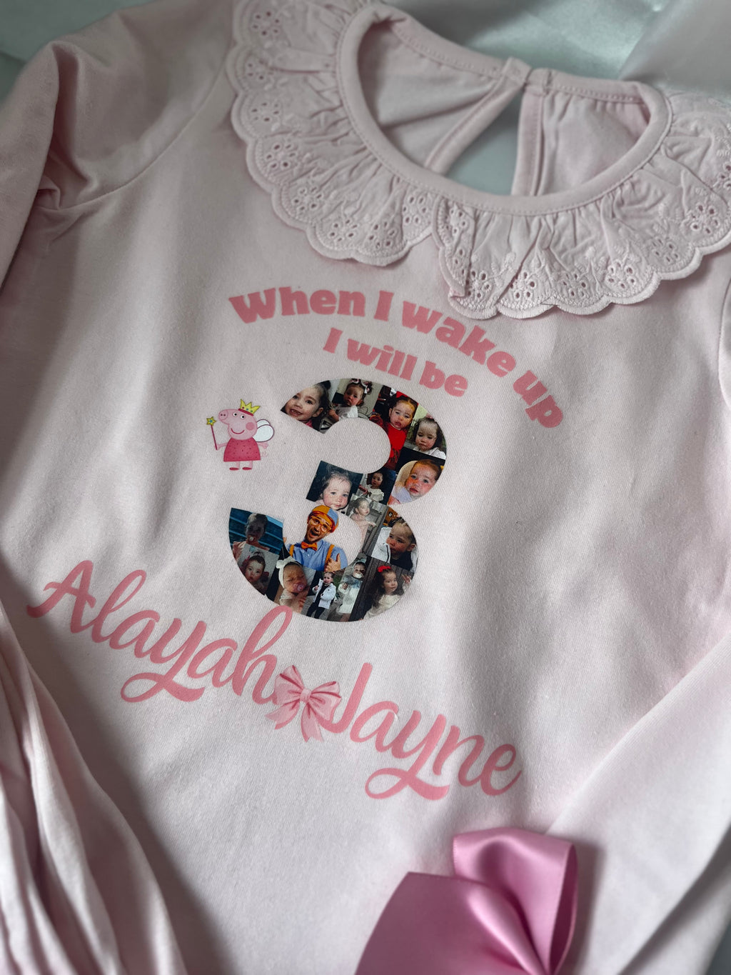 Personalised When I Wake Up Frill Pyjamas with Pink Bow Accents Custom Design for Birthday Loungewear Nightwear