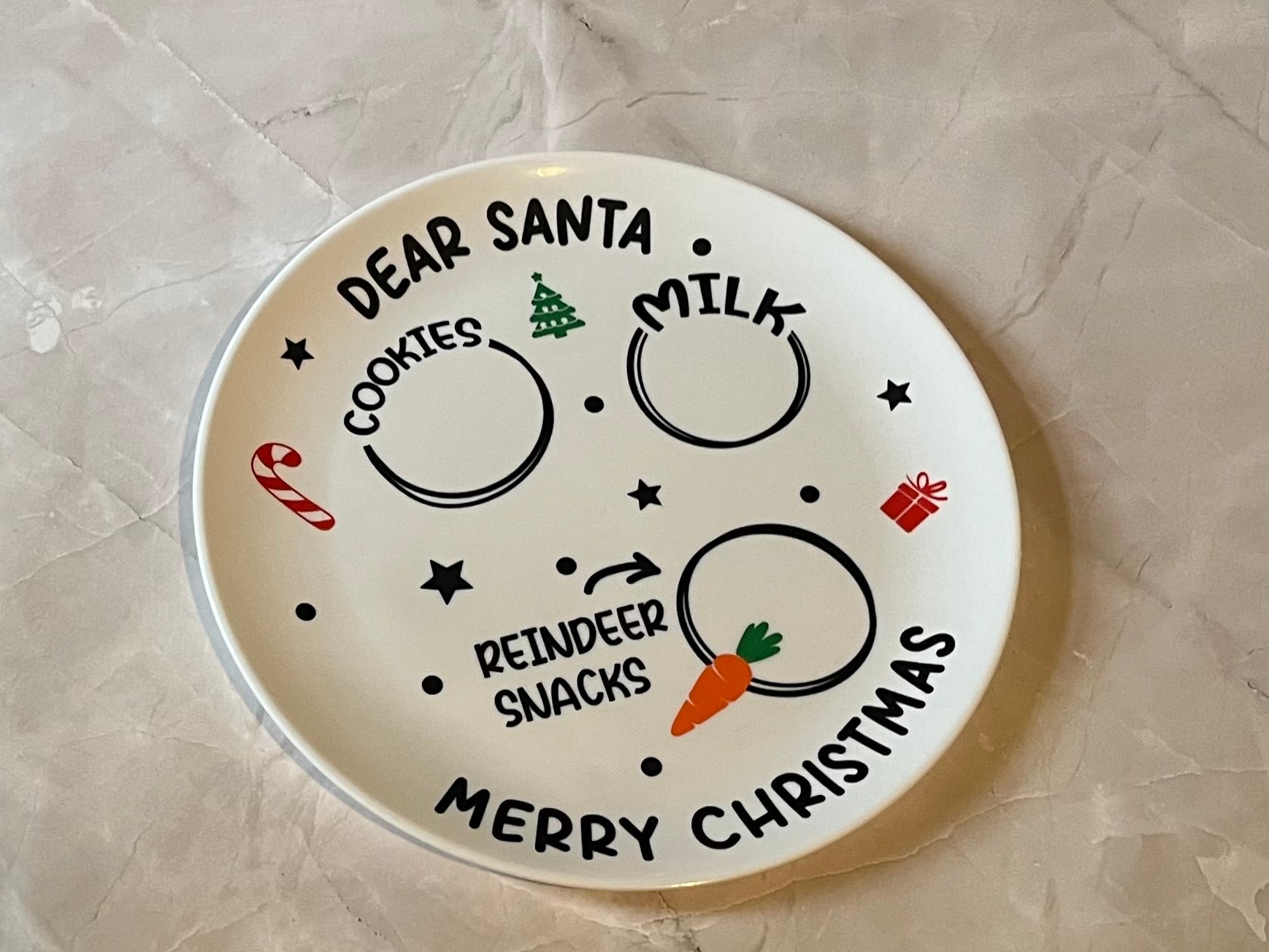 Personalised Christmas Eve Plastic Plate - Dear Santa Cookies Milk Reindeer Snacks Love your name Design