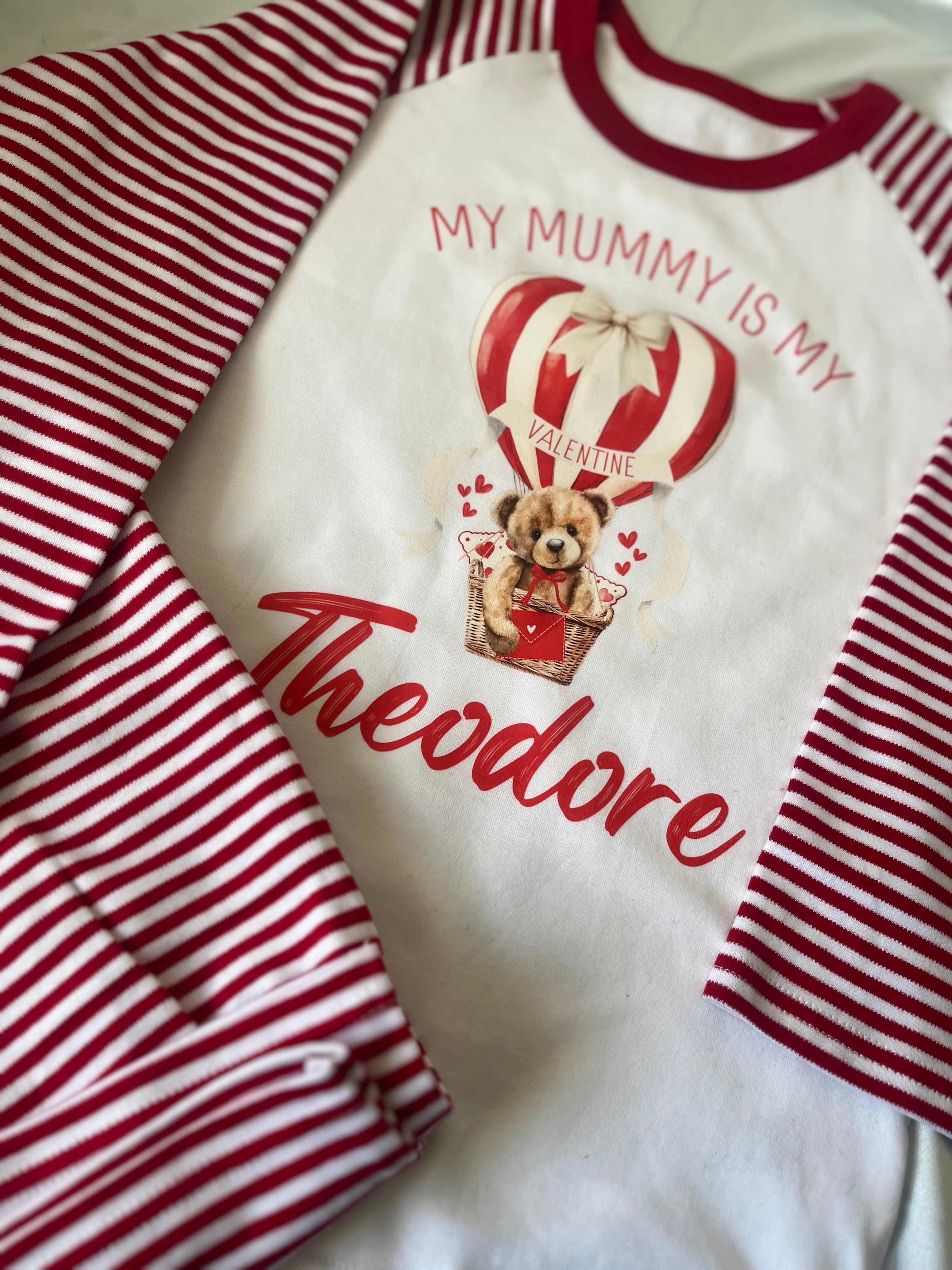 Personalised Valentine Pyjamas with optional 'My Mummy or Daddy Is My Valentine'