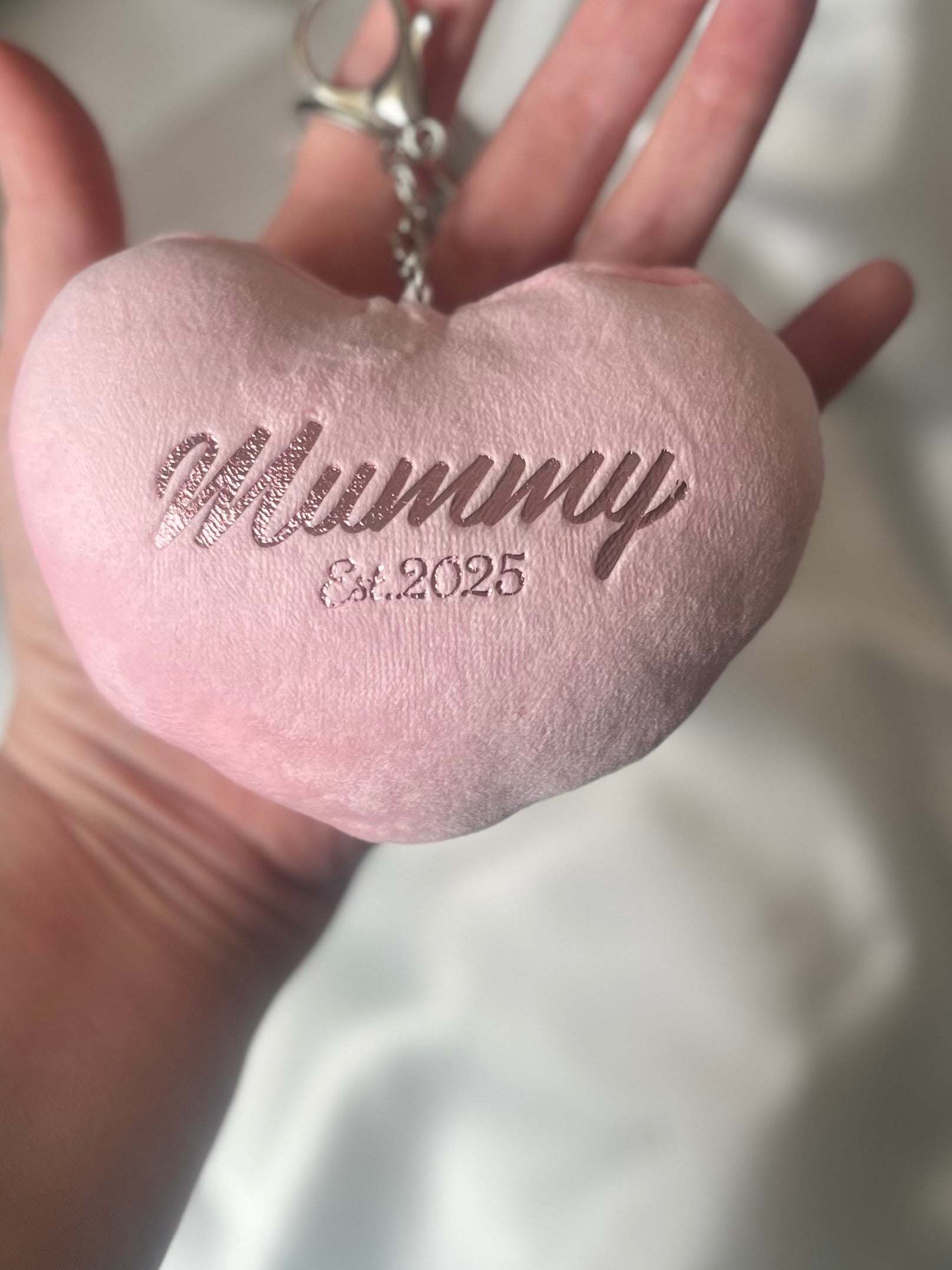 Personalised Pink Heart Smiley Plush Keyring for Mummy, Mum, Nana, Grandma Gift Idea