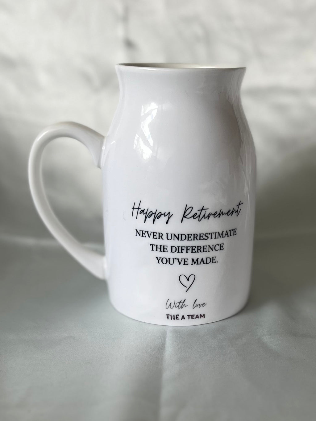 Happy Retirement flower vase/ jug - Never Underestimate The Difference You've Made - With Love your personalised option - Perfect Gift For Retirees