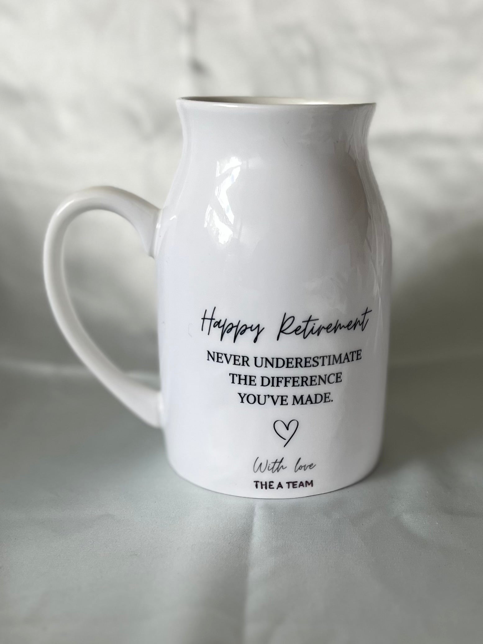 Happy Retirement flower vase/ jug - Never Underestimate The Difference You've Made - With Love your personalised option - Perfect Gift For Retirees