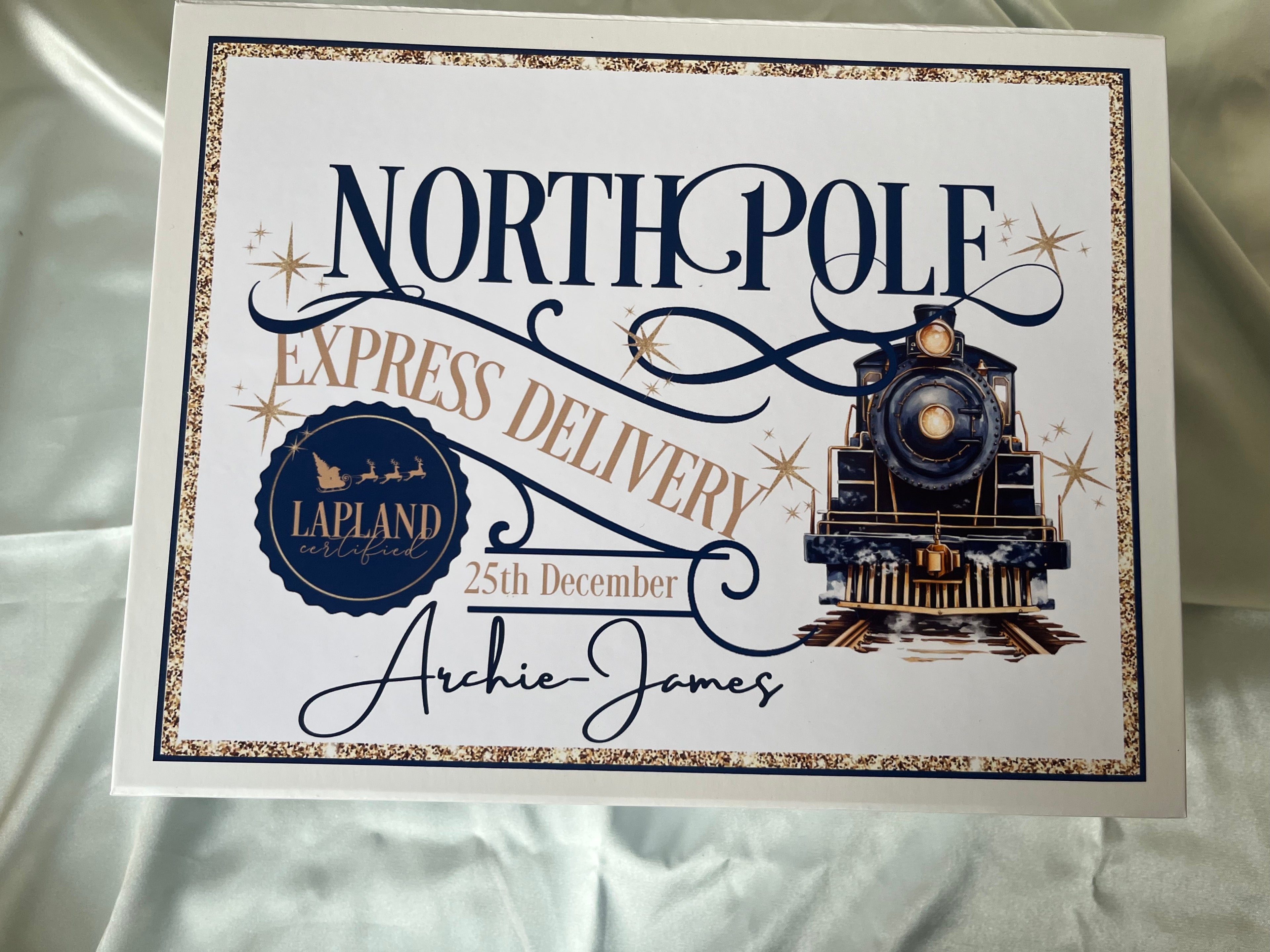 North Pole Express Delivery Christmas Eve Box, Treat Box and Nice List in Train Design pink or blue