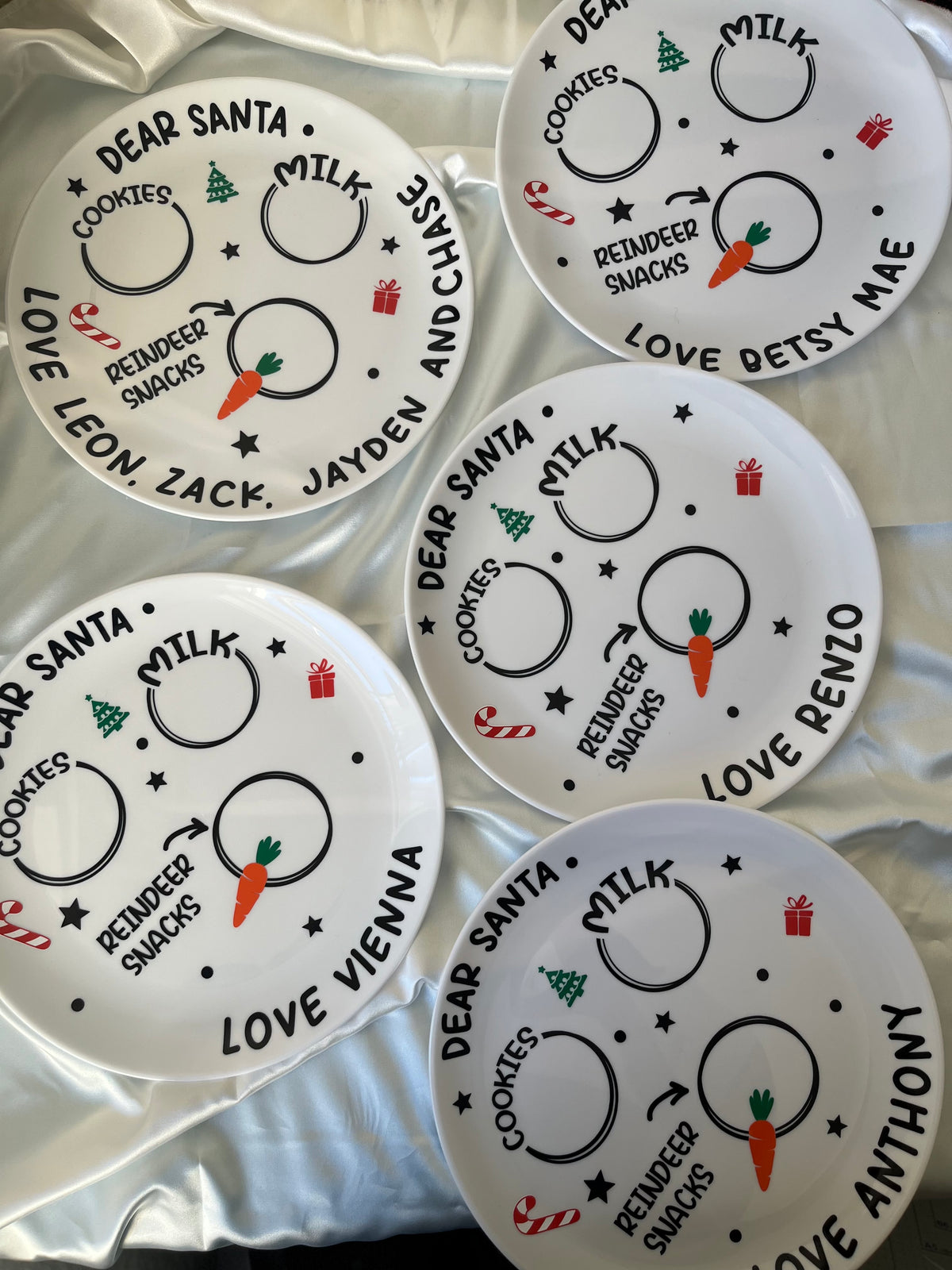 Personalised Christmas Eve Plastic Plate - Dear Santa Cookies Milk Reindeer Snacks Love your name Design