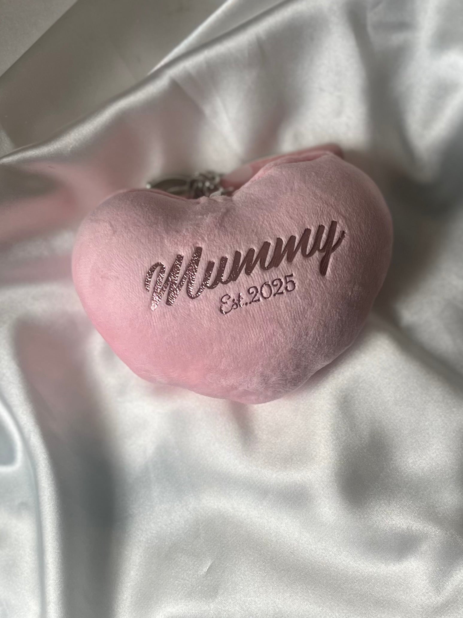 Personalised Pink Heart Smiley Plush Keyring for Mummy, Mum, Nana, Grandma Gift Idea