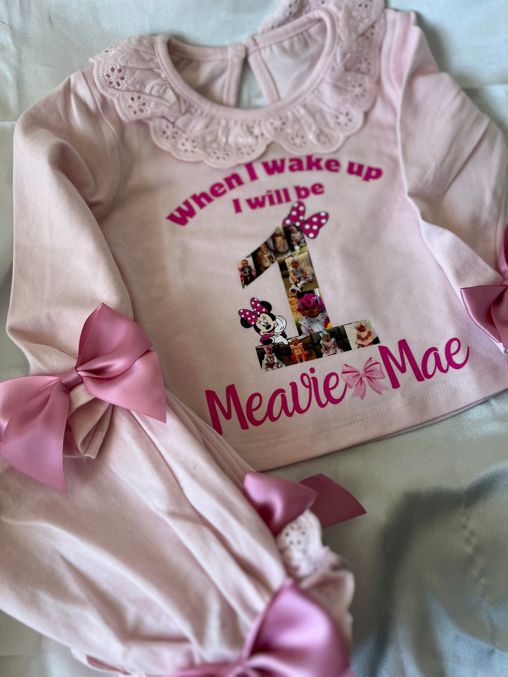 Personalised When I Wake Up Frill Pyjamas with Pink Bow Accents Custom Design for Birthday Loungewear Nightwear
