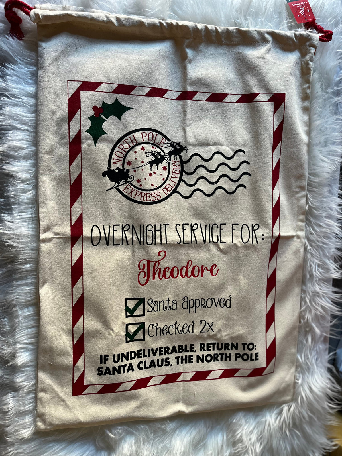 Personalised Christmas Santa Sack – North Pole Express Delivery Sack – Custom Name Christmas Gift Bag