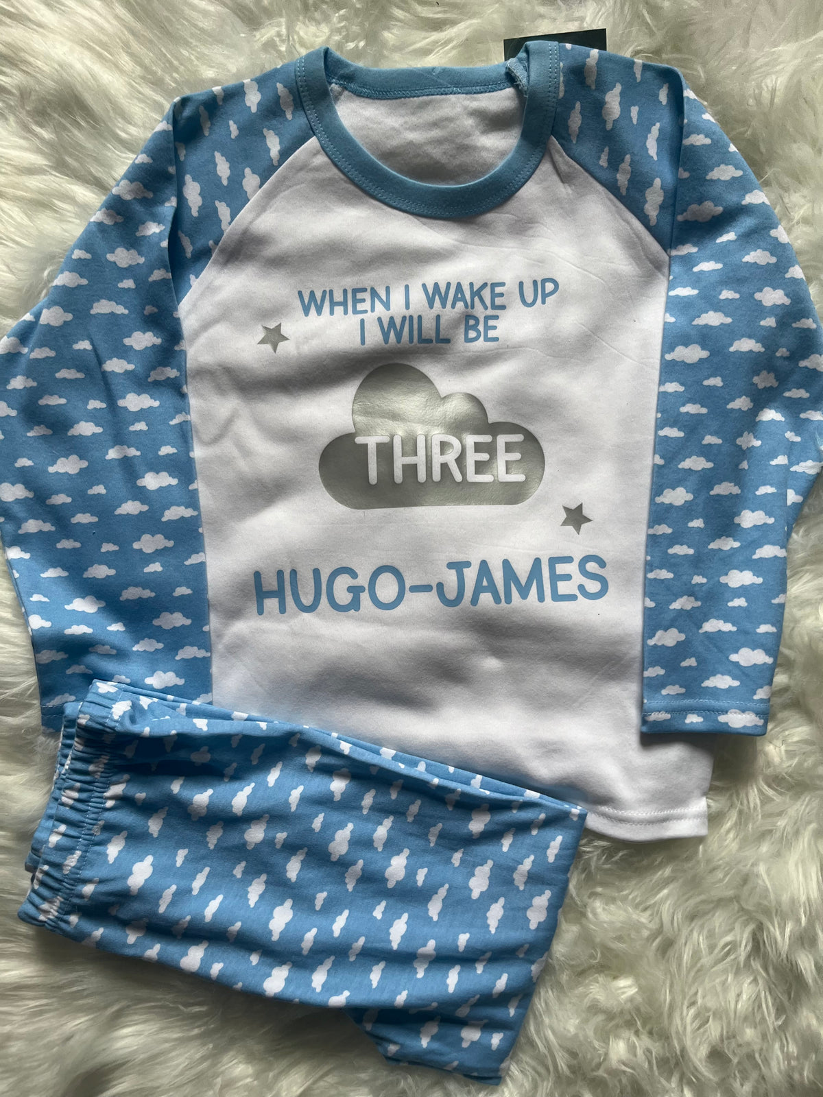 ☁️ Personalised Cloud Birthday Pyjamas – Pink or Blue