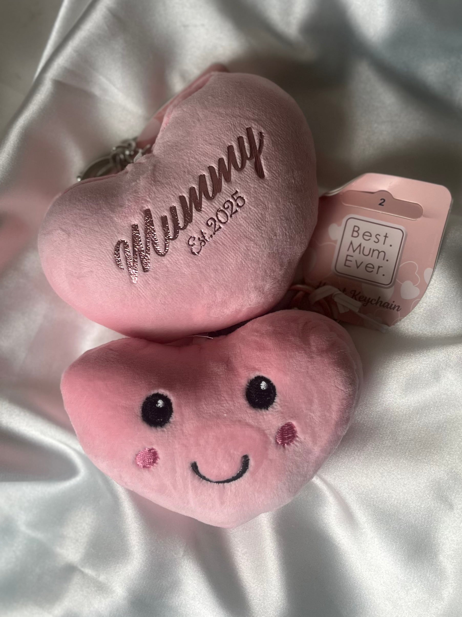 Personalised Pink Heart Smiley Plush Keyring for Mummy, Mum, Nana, Grandma Gift Idea