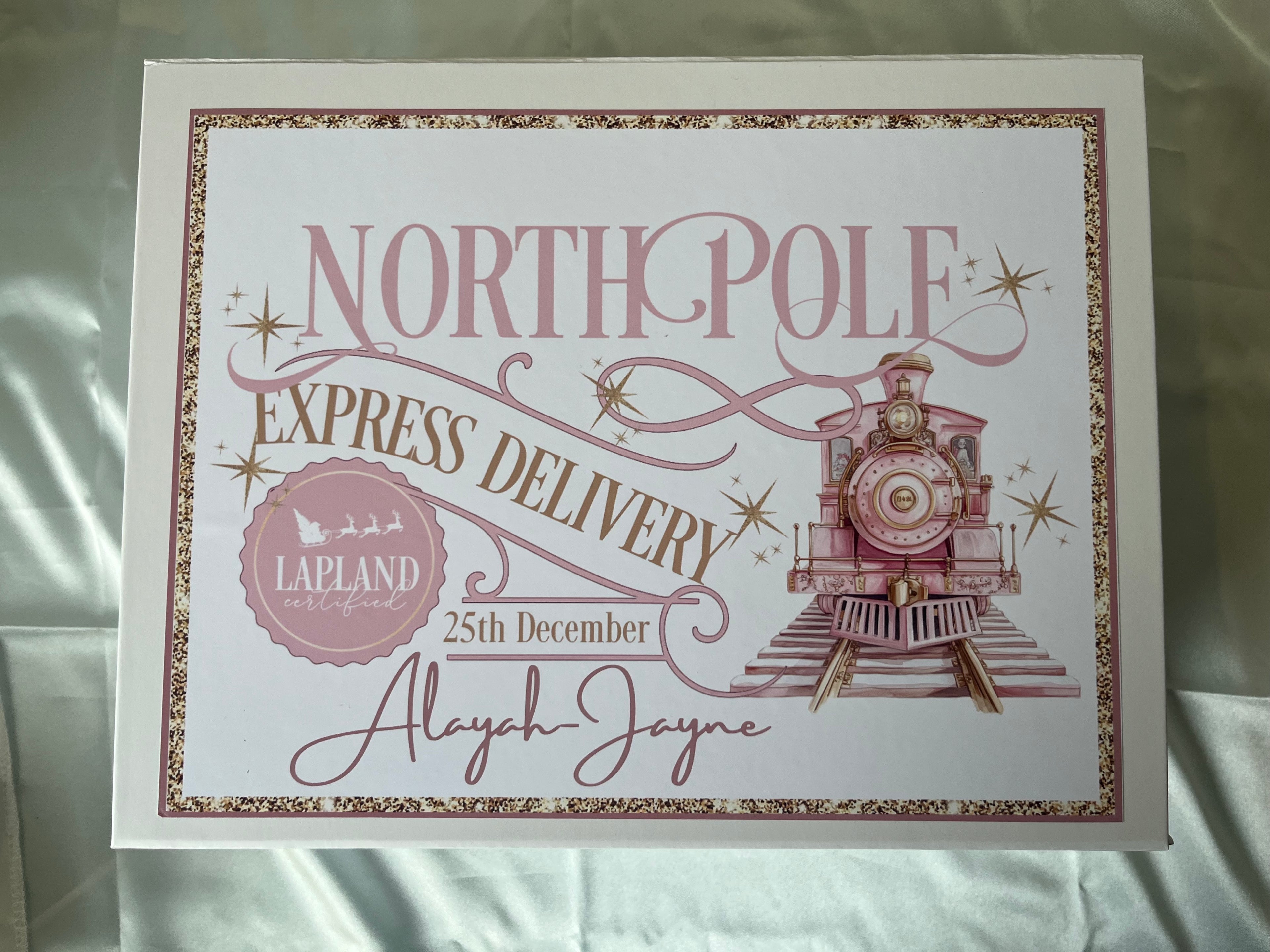 North Pole Express Delivery Christmas Eve Box, Treat Box and Nice List in Train Design pink or blue