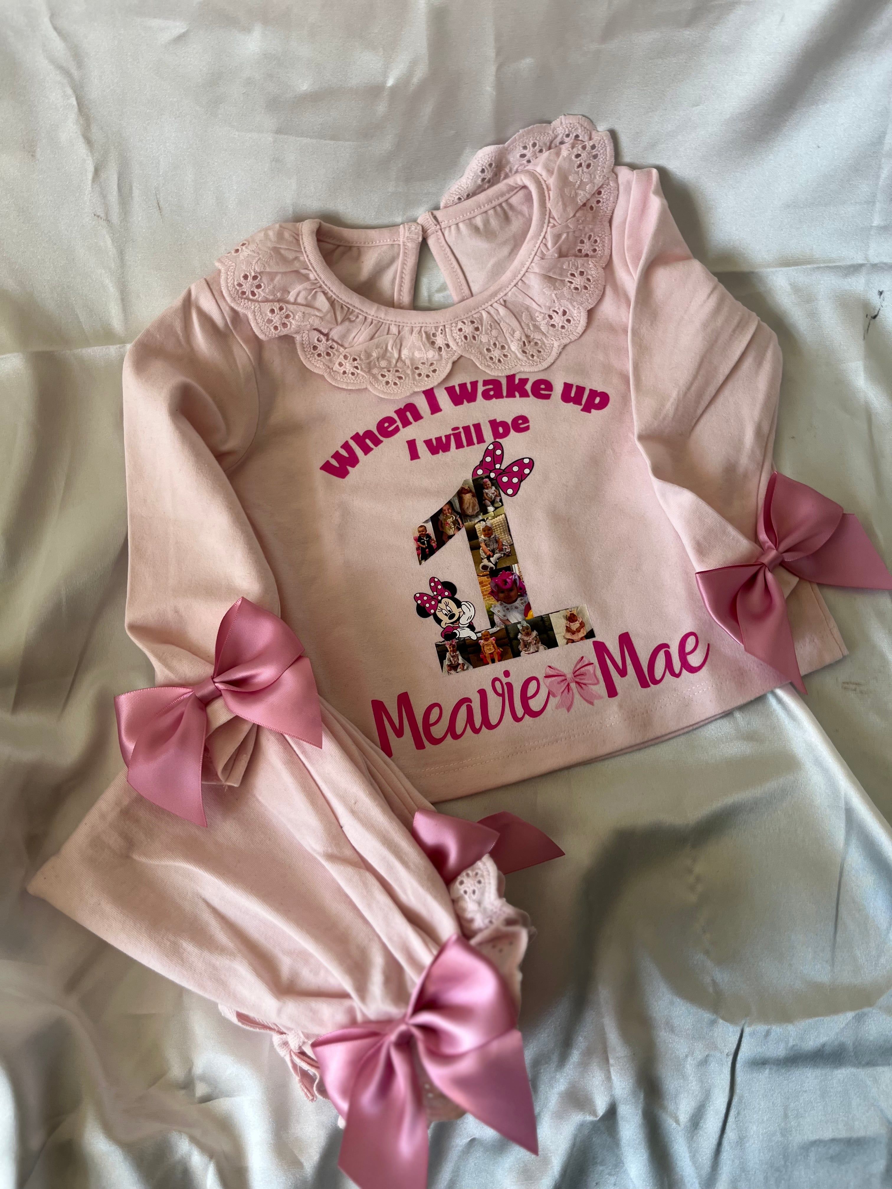 Personalised When I Wake Up Frill Pyjamas with Pink Bow Accents Custom Design for Birthday Loungewear Nightwear