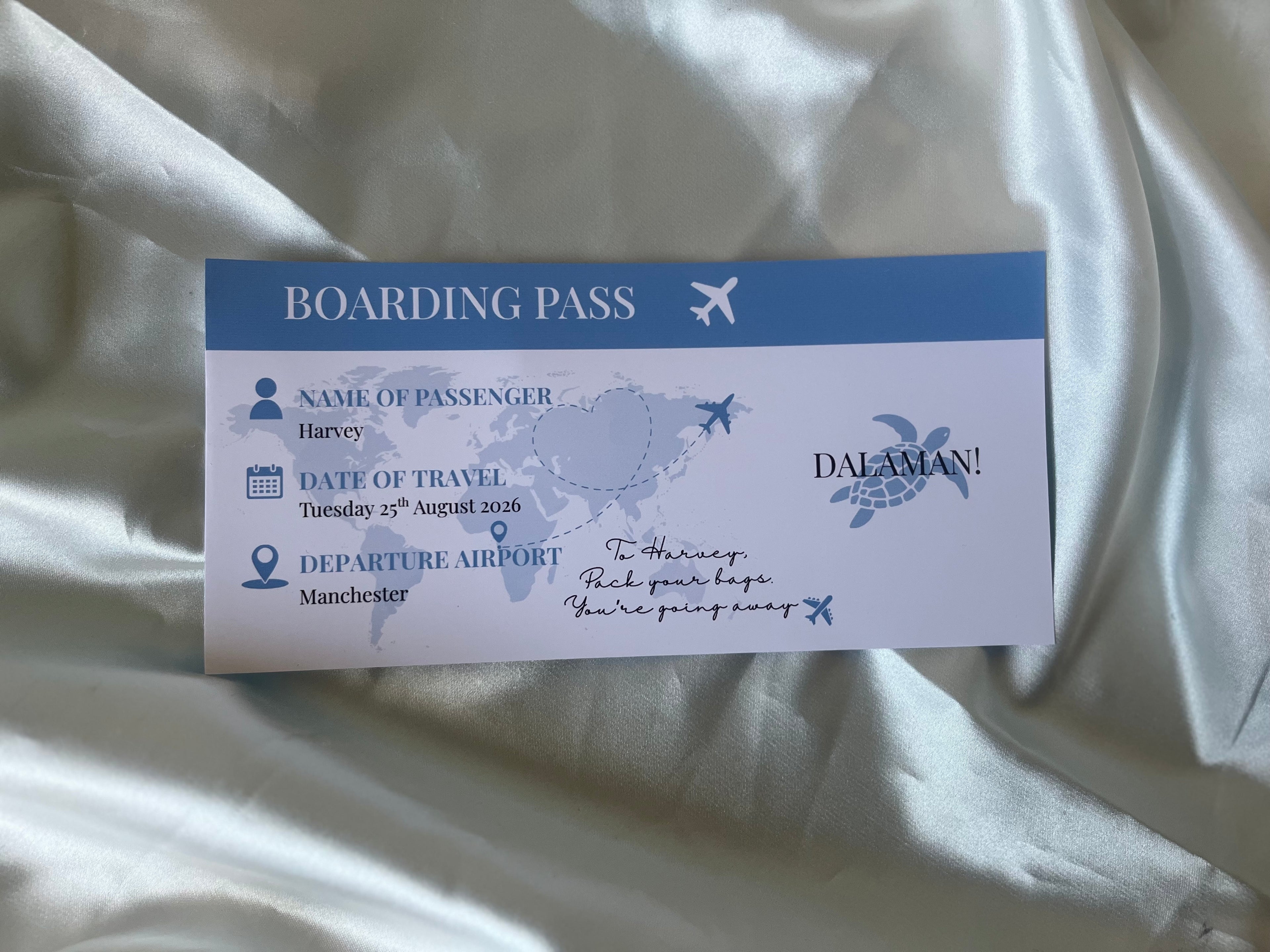 Destination Scratch Off Cards for Surprise Getaway Gifts Personalised Boarding Pass Design Ideal for Travel Themed Gifts, scratch reveal holiday card