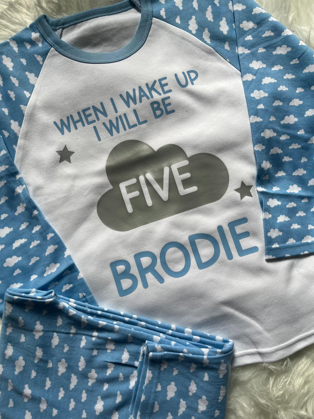 ☁️ Personalised Cloud Birthday Pyjamas – Pink or Blue