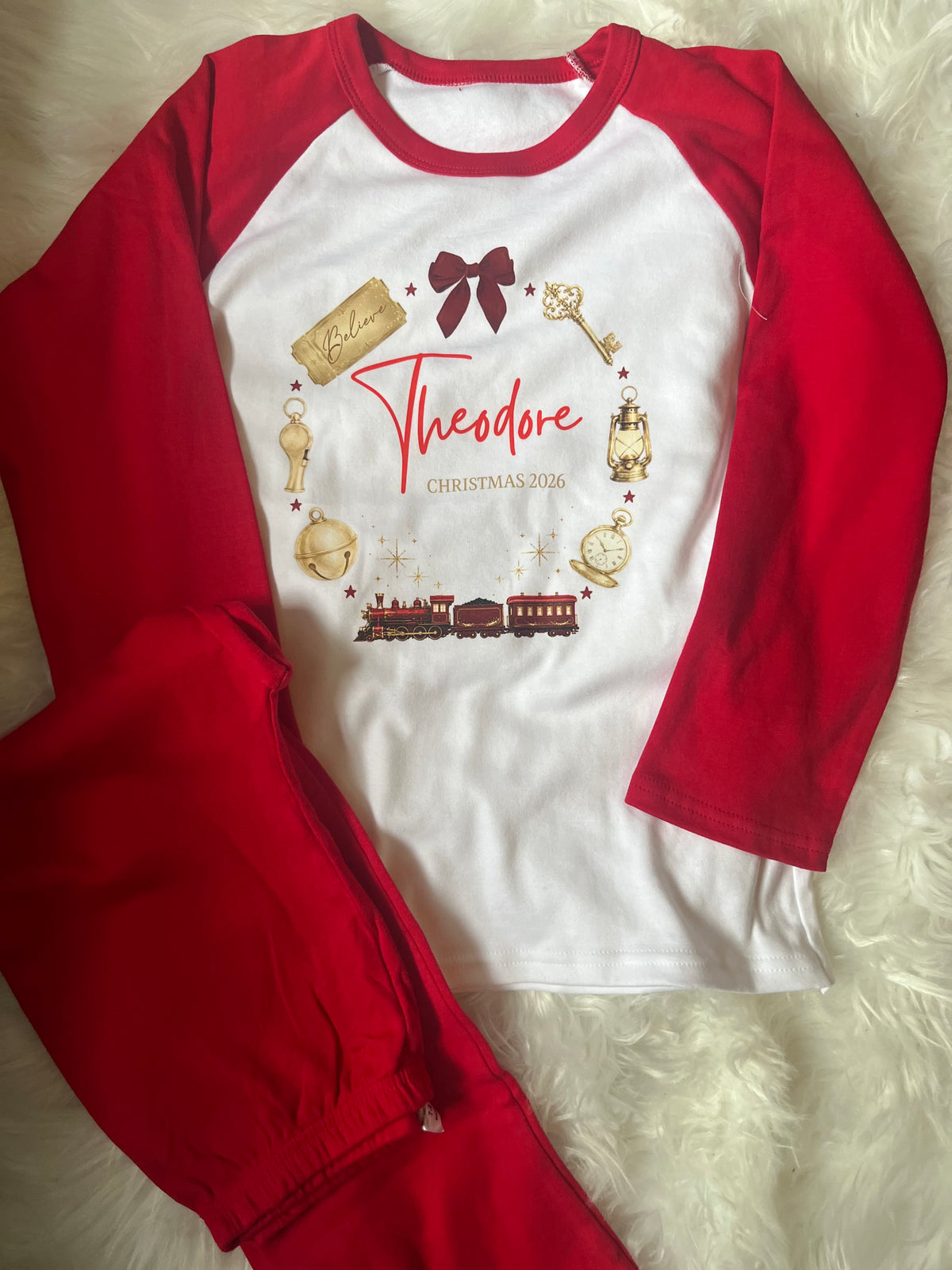 Personalised Christmas Pyjamas 2026 | Kids Christmas Eve PJs | Custom Name Pyjamas | Red, Pink & Blue