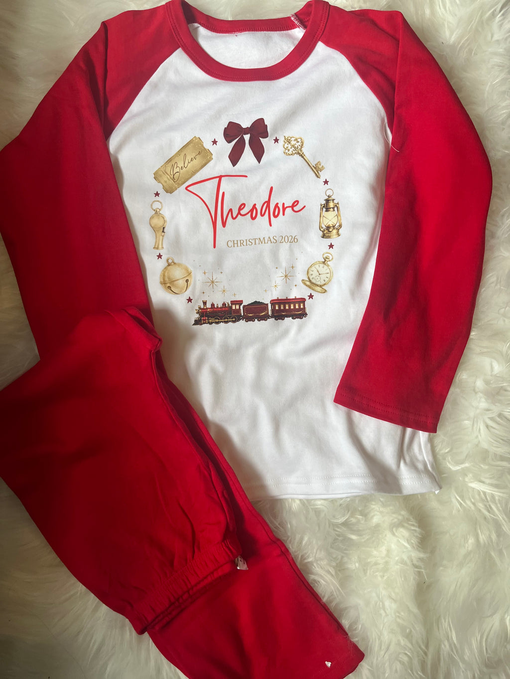 Personalised Christmas Pyjamas 2026 | Kids Christmas Eve PJs | Custom Name Pyjamas | Red, Pink & Blue