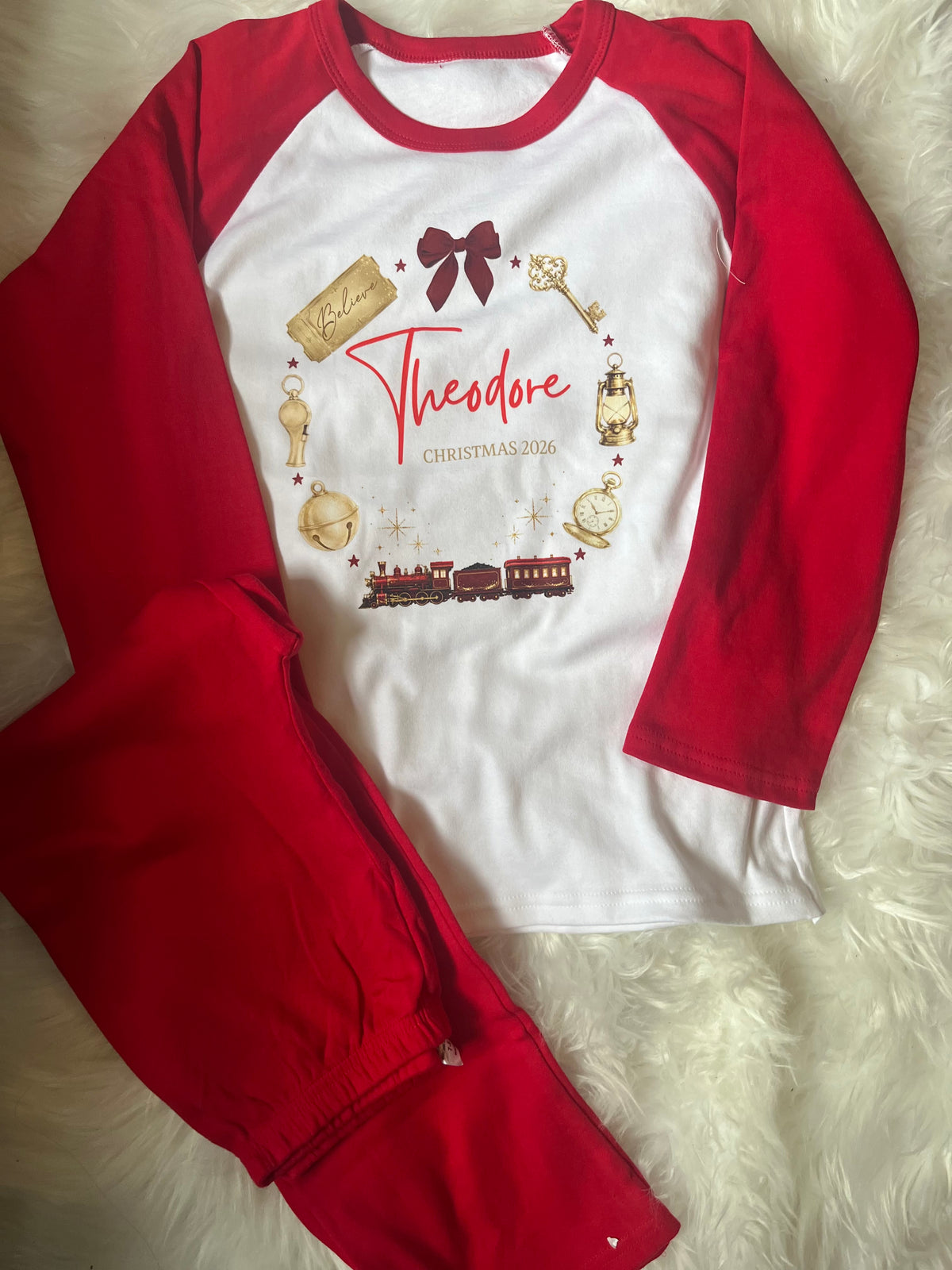Personalised Christmas Pyjamas 2026 | Kids Christmas Eve PJs | Custom Name Pyjamas | Red, Pink & Blue