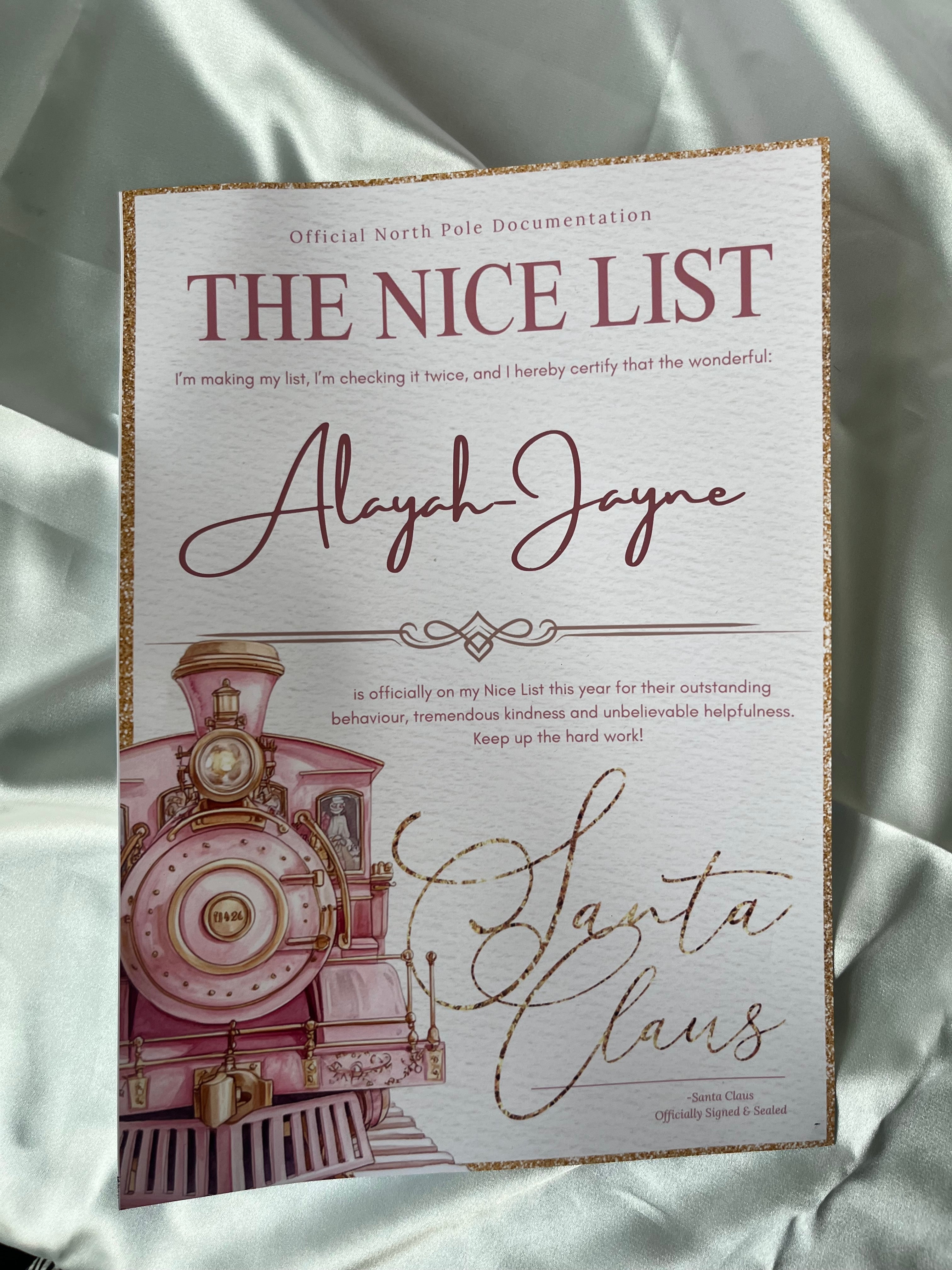 North Pole Express Delivery Christmas Eve Box, Treat Box and Nice List in Train Design pink or blue