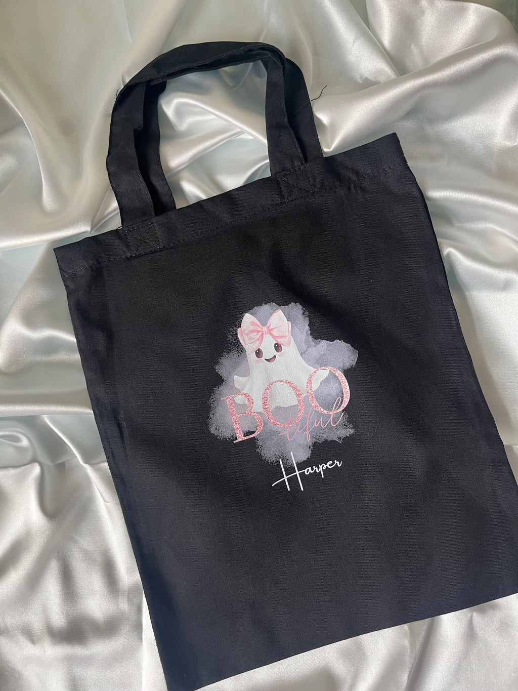 Trick or Treat Mini Tote Bags Personalized with Name, different Designs for Halloween