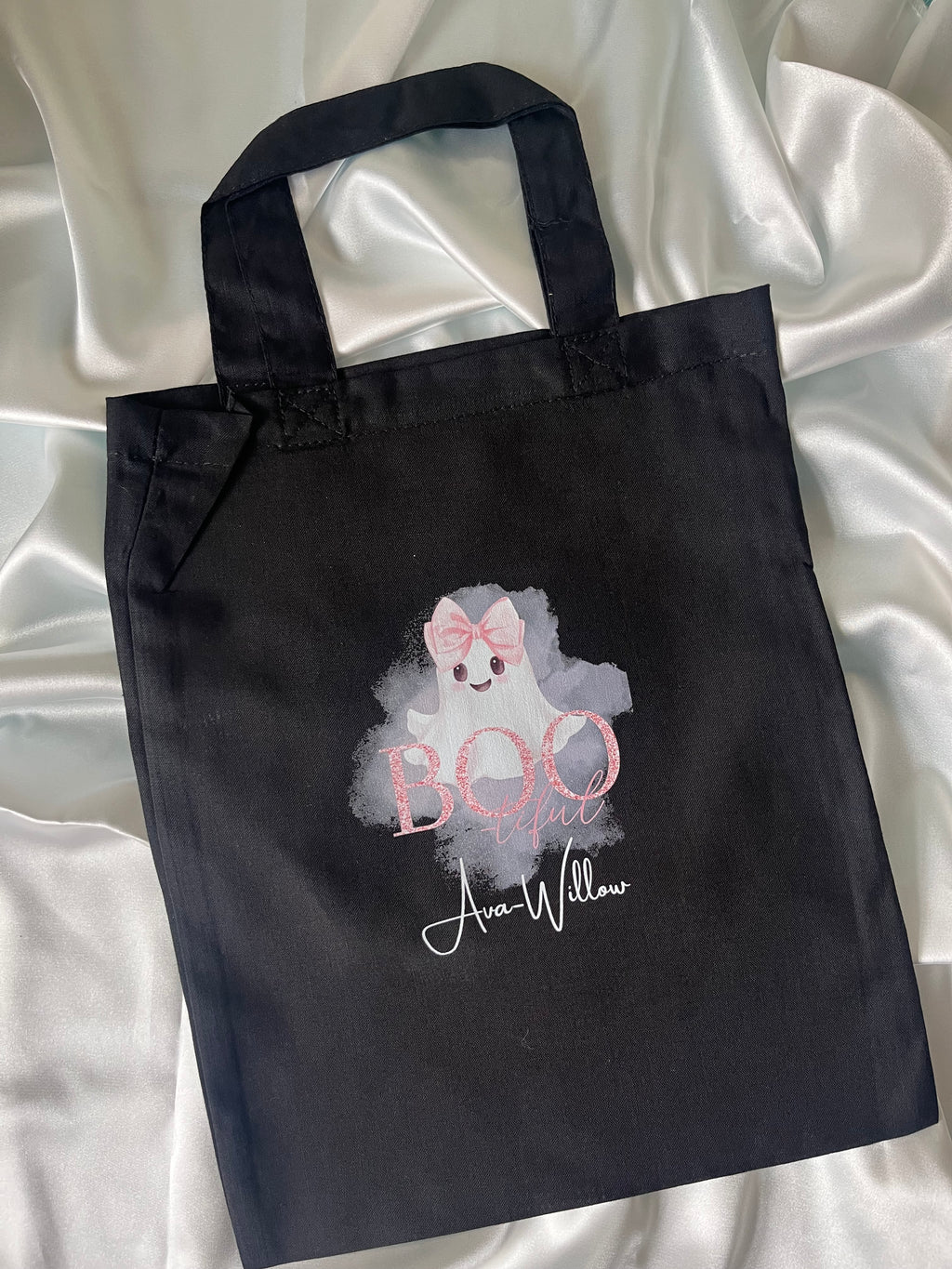 Trick or Treat Mini Tote Bags Personalized with Name, different Designs for Halloween