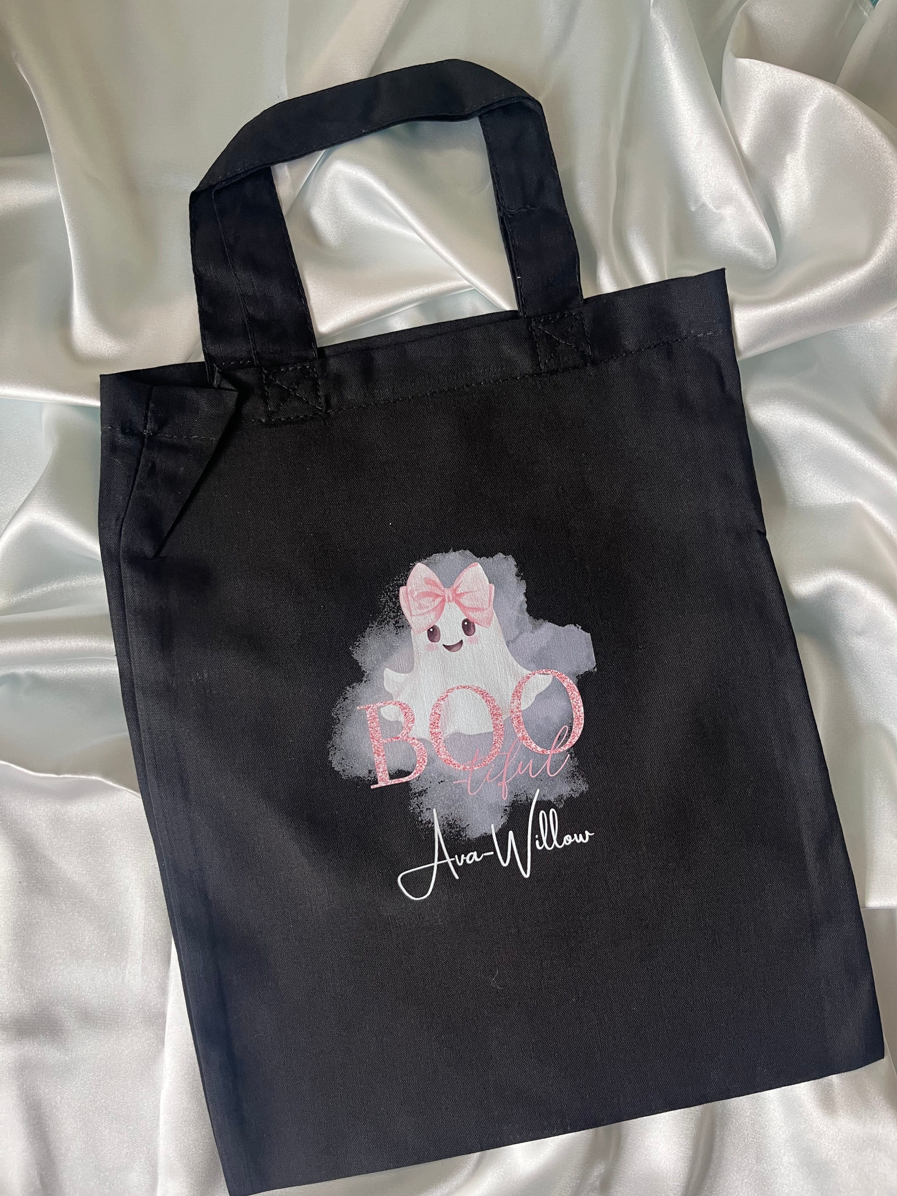 Trick or Treat Mini Tote Bags Personalized with Name, different Designs for Halloween