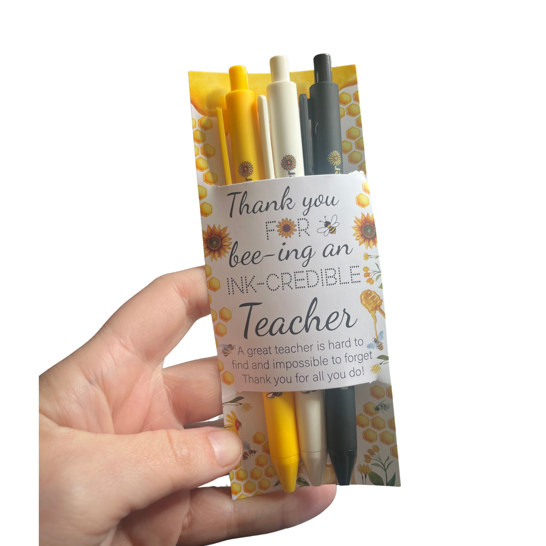 Teacher Gift Set - 3 Pens with Bee Design Thank You for Bee-ing an Inkcredible Teacher - Perfect Appreciation Present