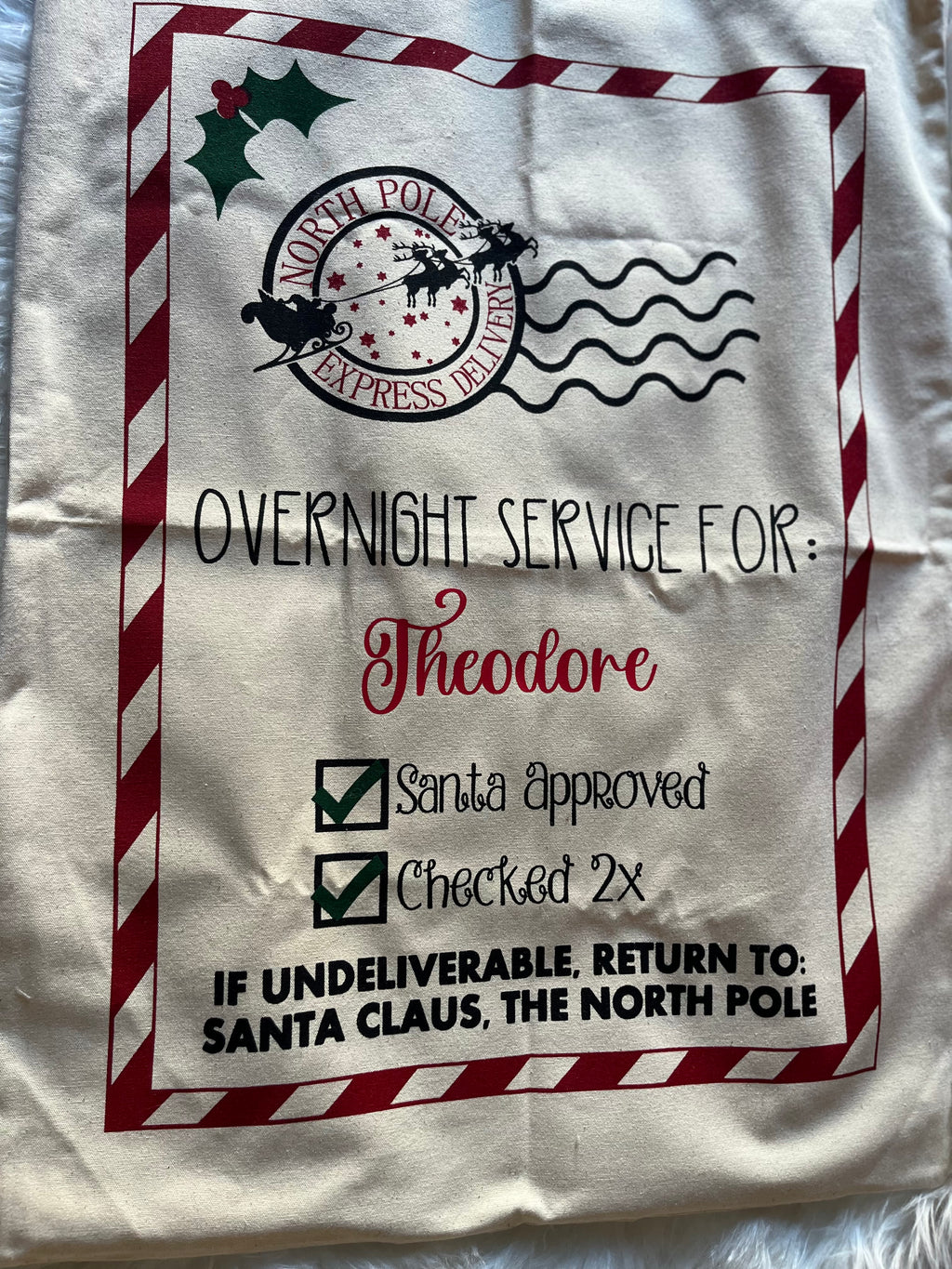 Personalised Christmas Santa Sack – North Pole Express Delivery Sack – Custom Name Christmas Gift Bag