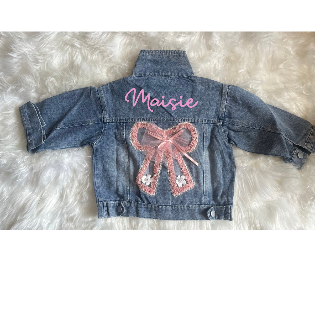 Sample Custom Personalised Denim Jacket – Name & Bow Detail