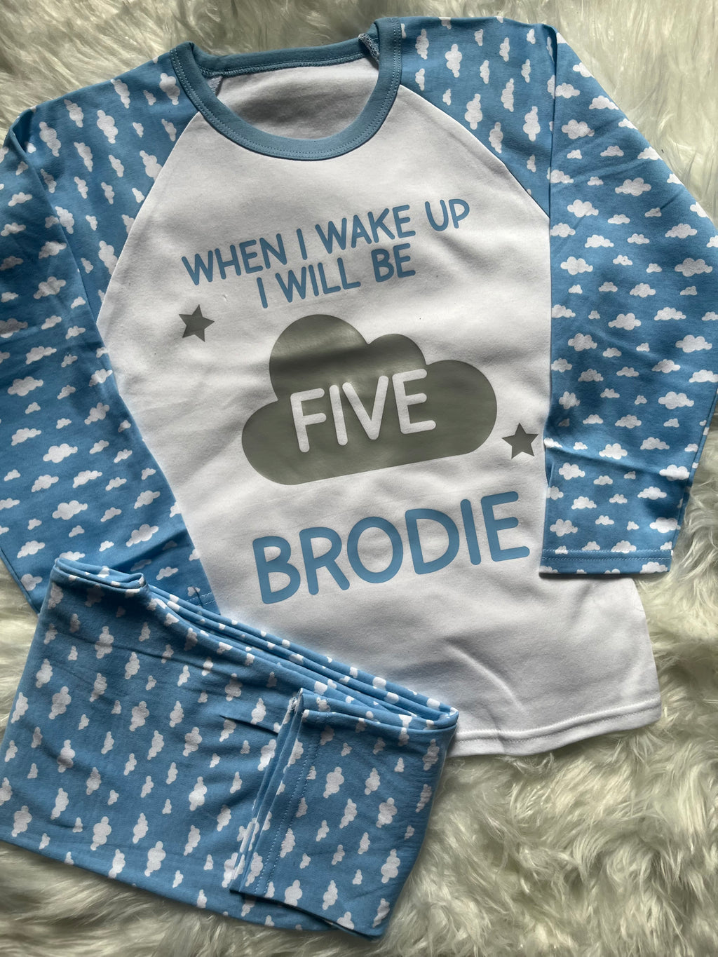 ☁️ Personalised Cloud Birthday Pyjamas – Pink or Blue