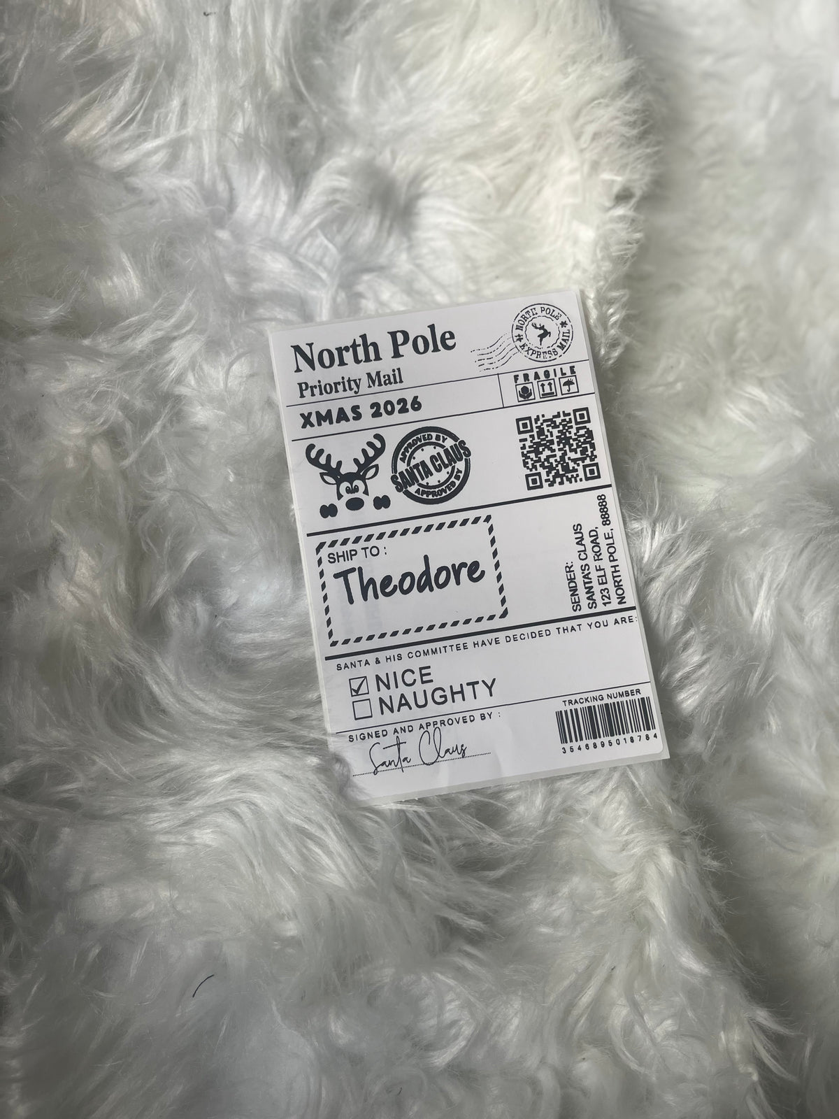 Personalized Santa North Pole Priority Mail present stickers pack of 10