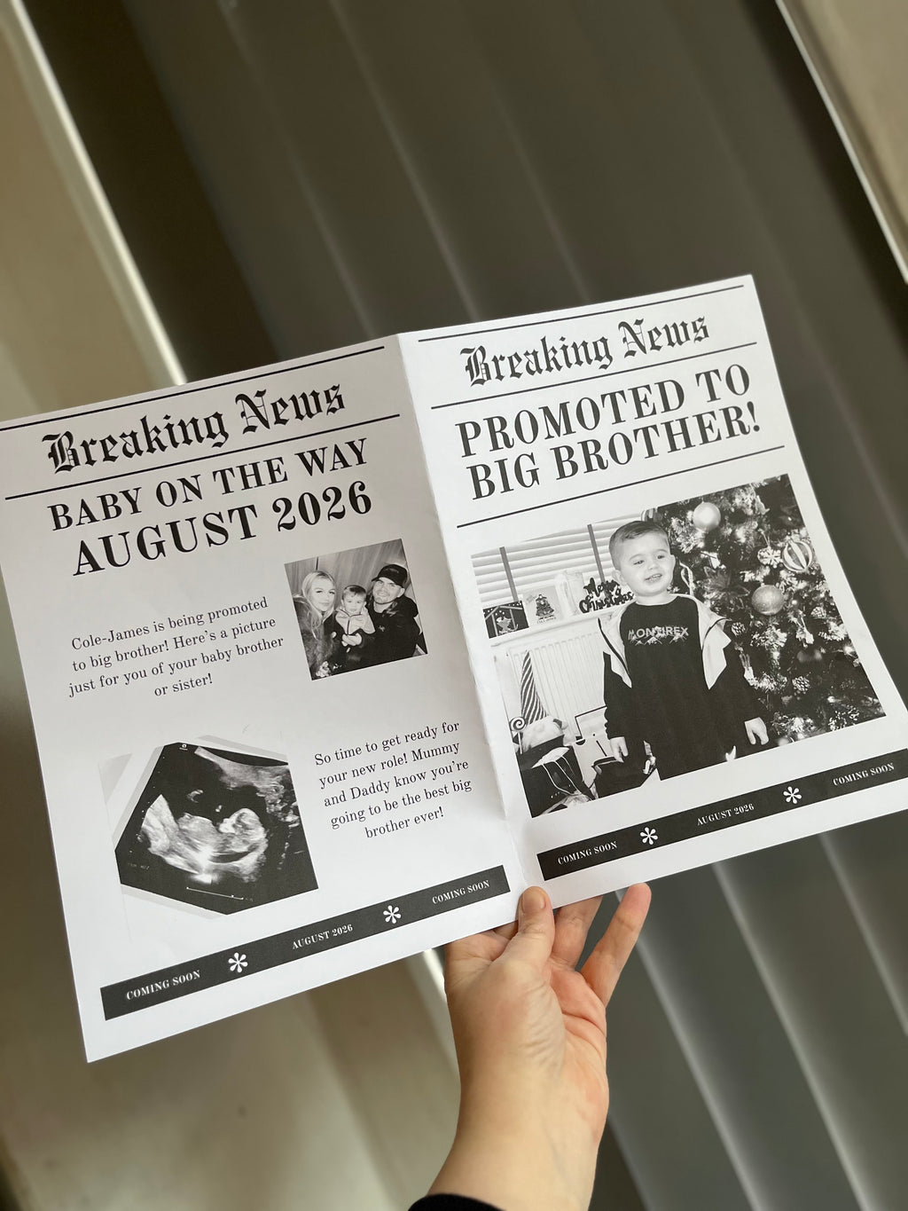 Pregnancy announcement newspaper print