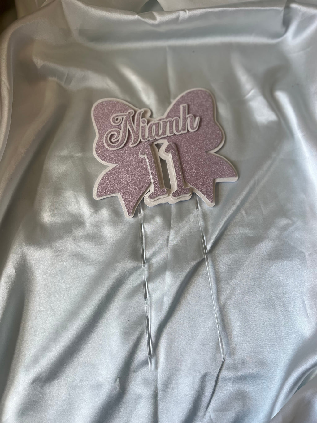 Personalised glitter bow cake topper