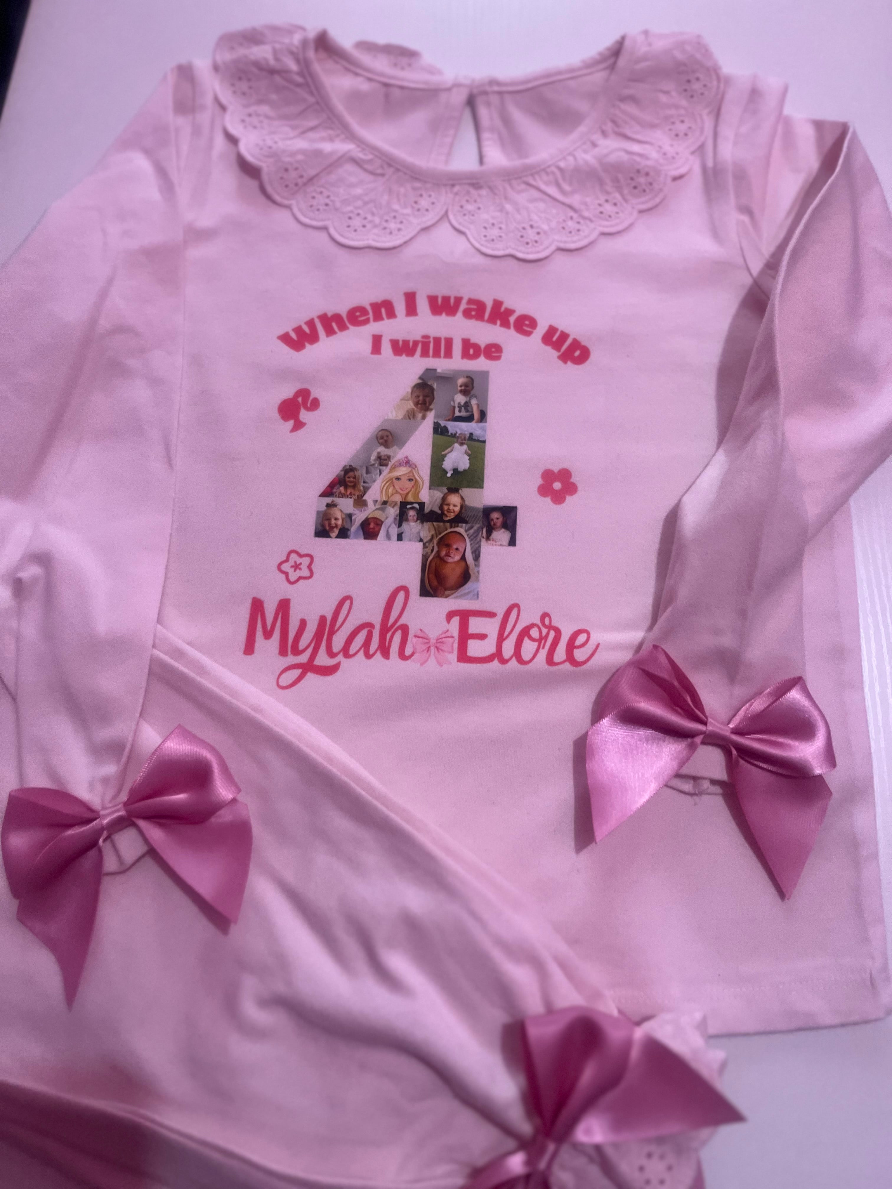 Personalised When I Wake Up Frill Pyjamas with Pink Bow Accents Custom Design for Birthday Loungewear Nightwear