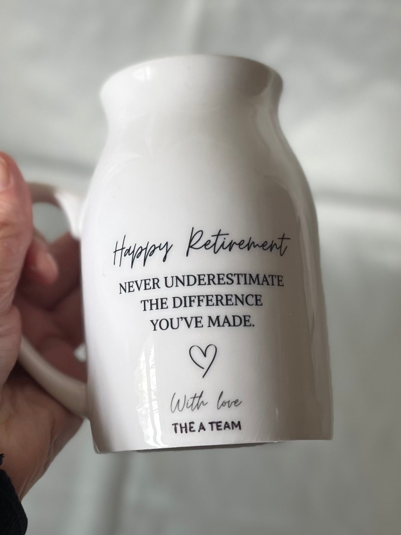 Happy Retirement flower vase/ jug - Never Underestimate The Difference You've Made - With Love your personalised option - Perfect Gift For Retirees