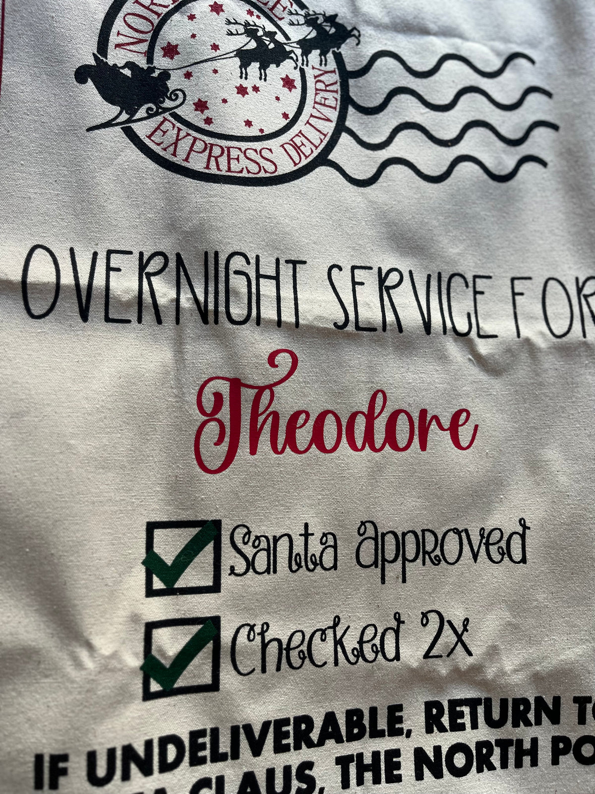 Personalised Christmas Santa Sack – North Pole Express Delivery Sack – Custom Name Christmas Gift Bag