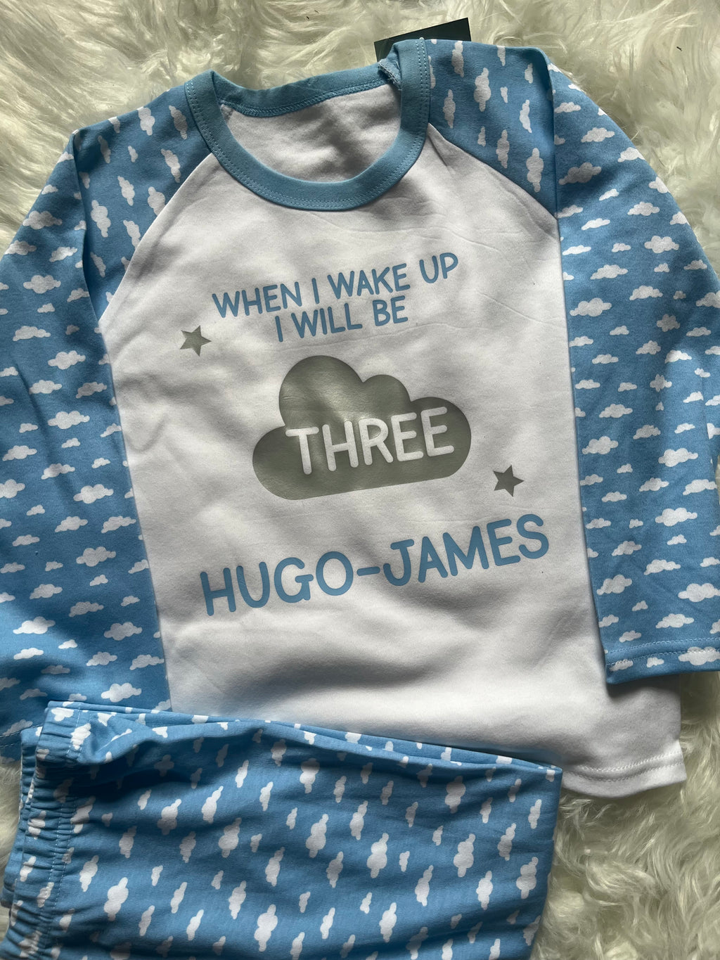 ☁️ Personalised Cloud Birthday Pyjamas – Pink or Blue