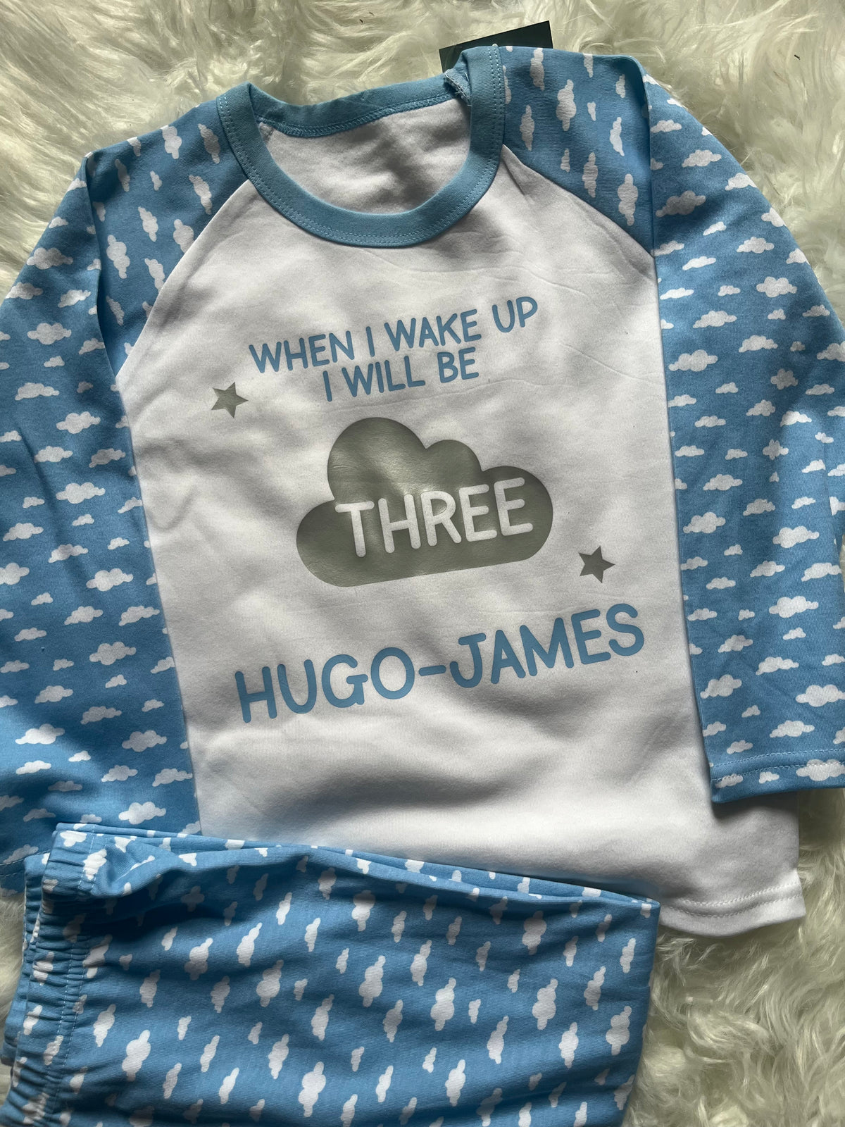 ☁️ Personalised Cloud Birthday Pyjamas – Pink or Blue