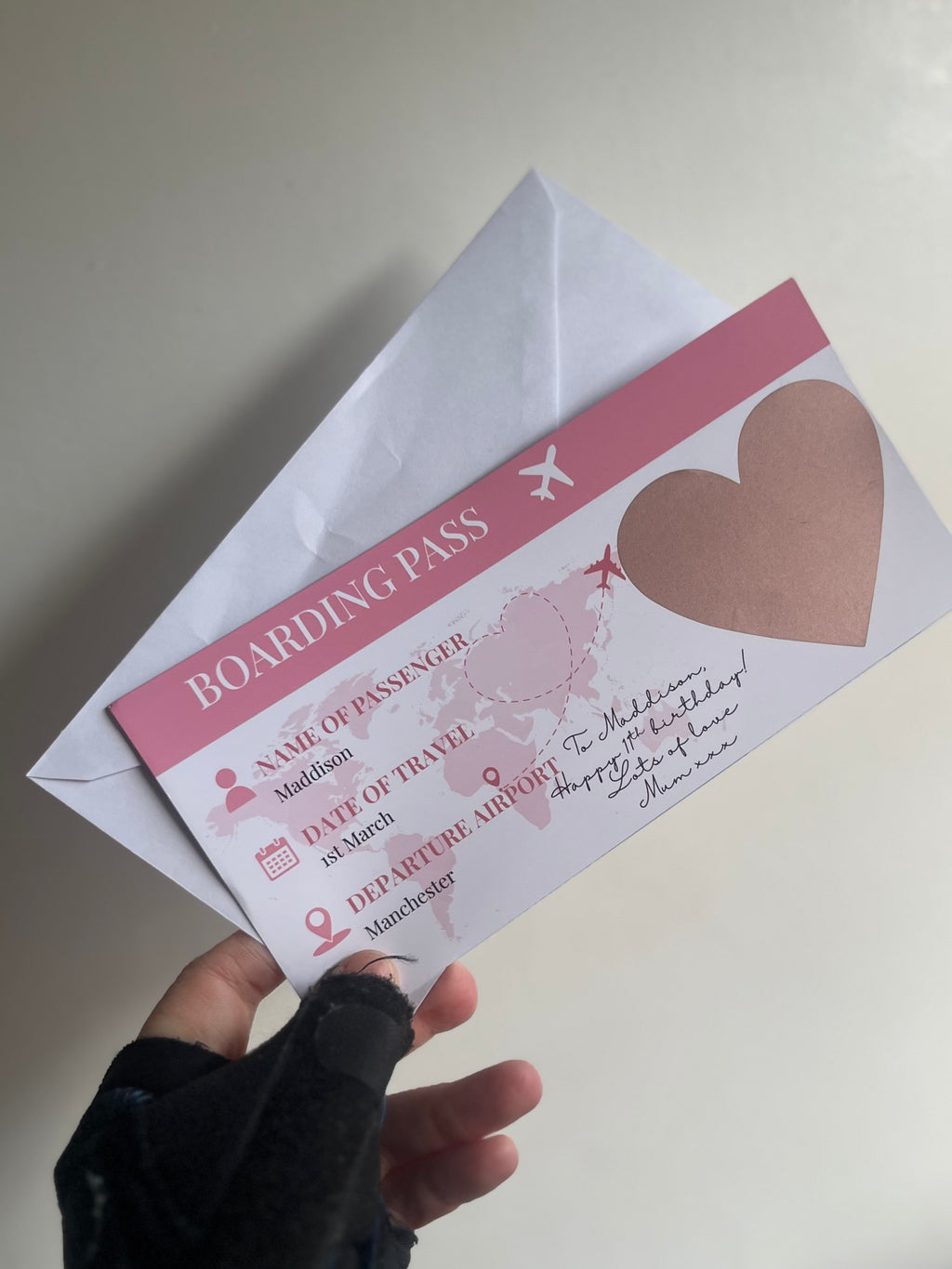 Destination Scratch Off Cards for Surprise Getaway Gifts Personalised Boarding Pass Design Ideal for Travel Themed Gifts, scratch reveal holiday card