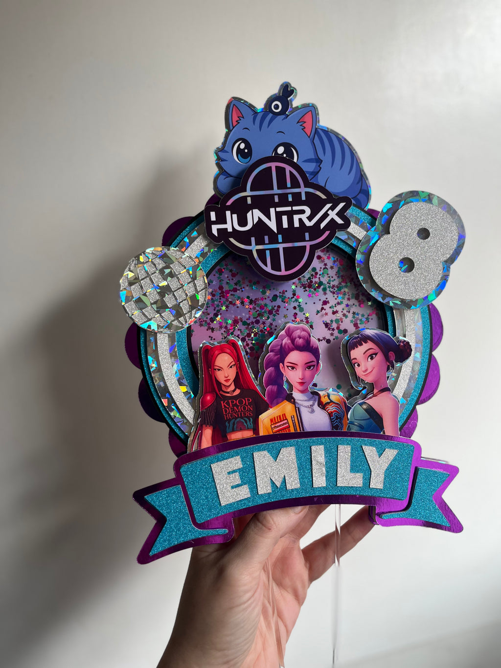 Personalised 3D shaker cake topper with glitter