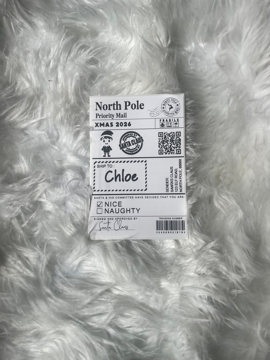 Personalized Santa North Pole Priority Mail present stickers pack of 10