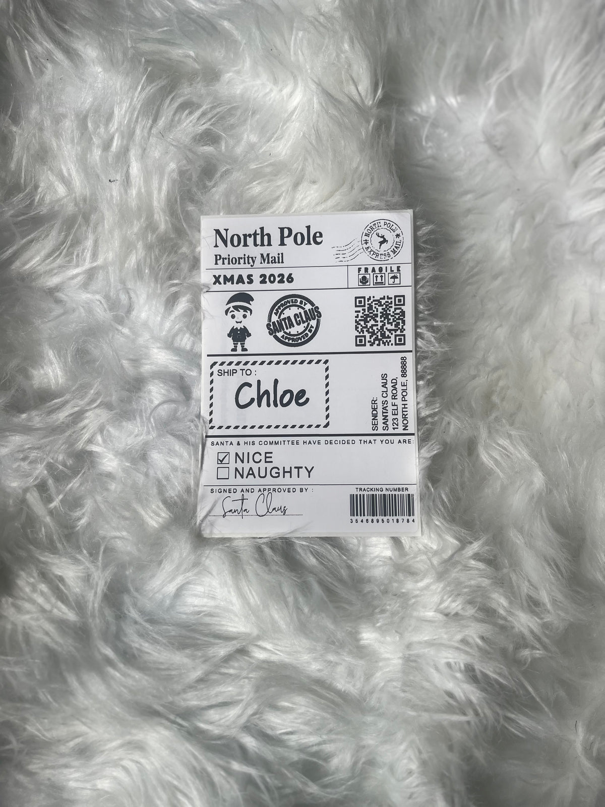 Personalized Santa North Pole Priority Mail present stickers pack of 10
