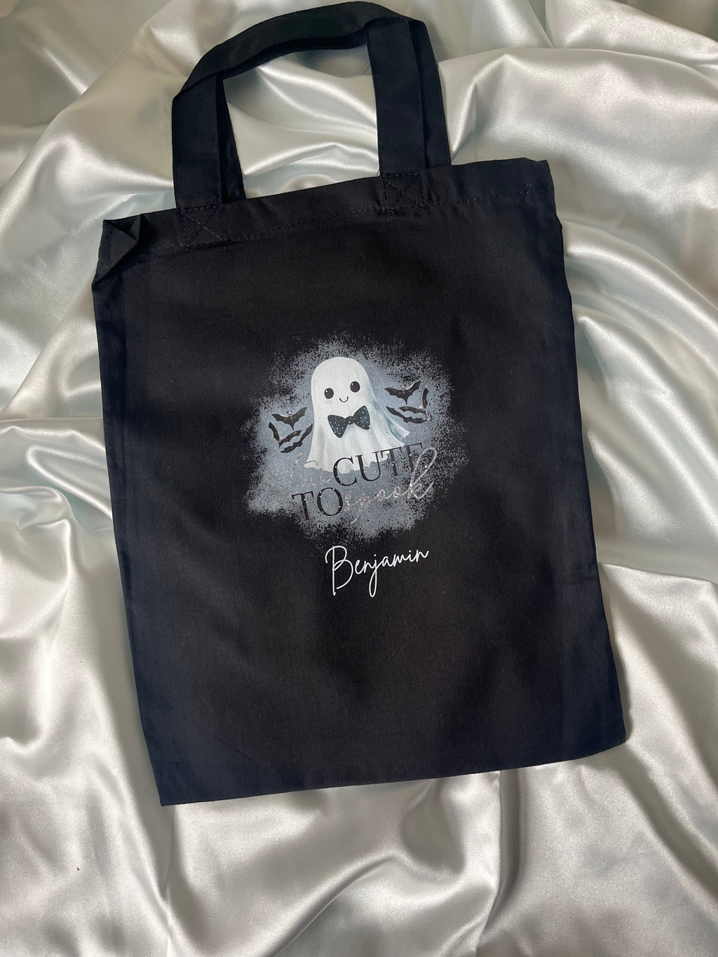 Trick or Treat Mini Tote Bags Personalized with Name, different Designs for Halloween