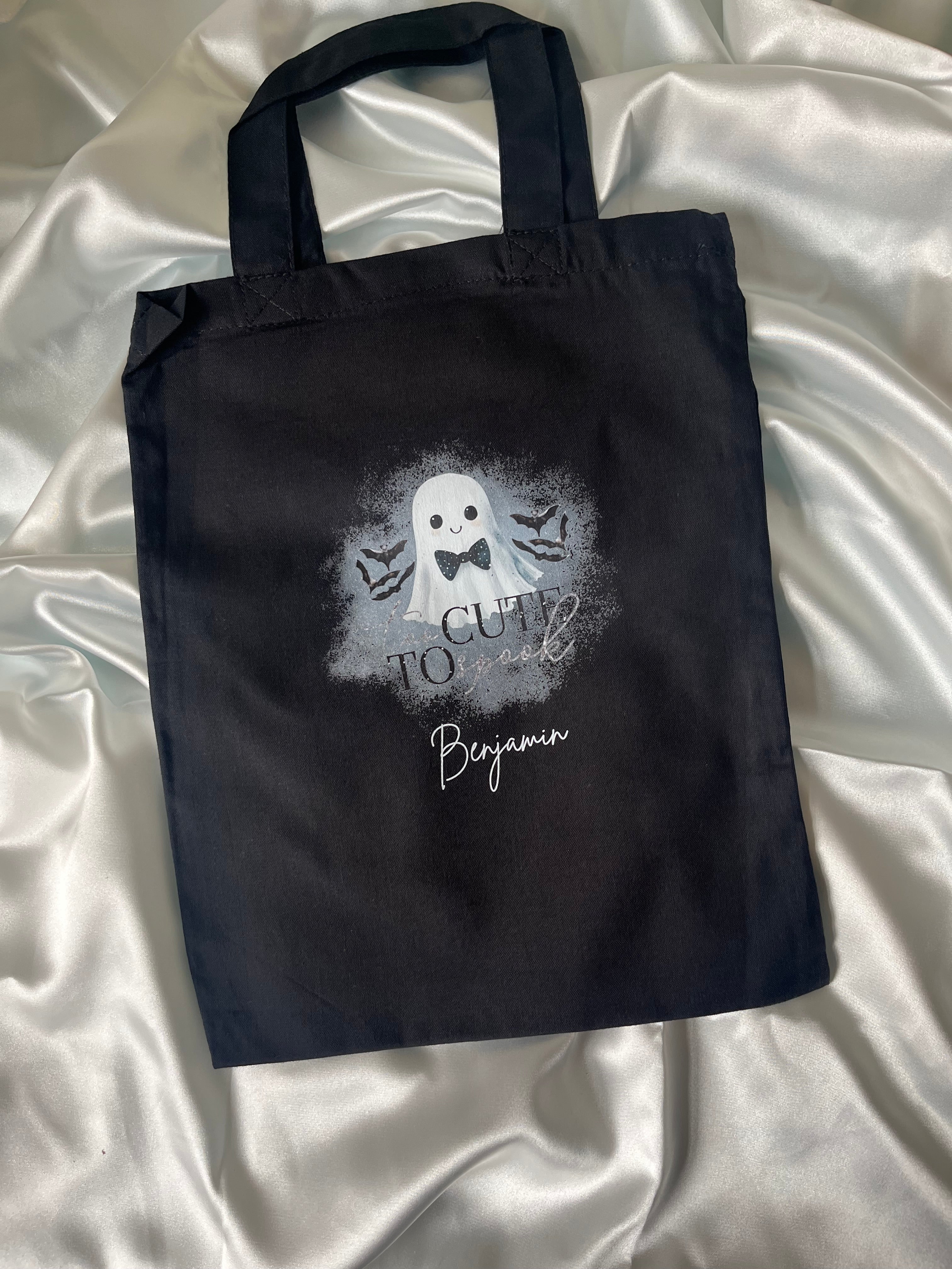 Trick or Treat Mini Tote Bags Personalized with Name, different Designs for Halloween