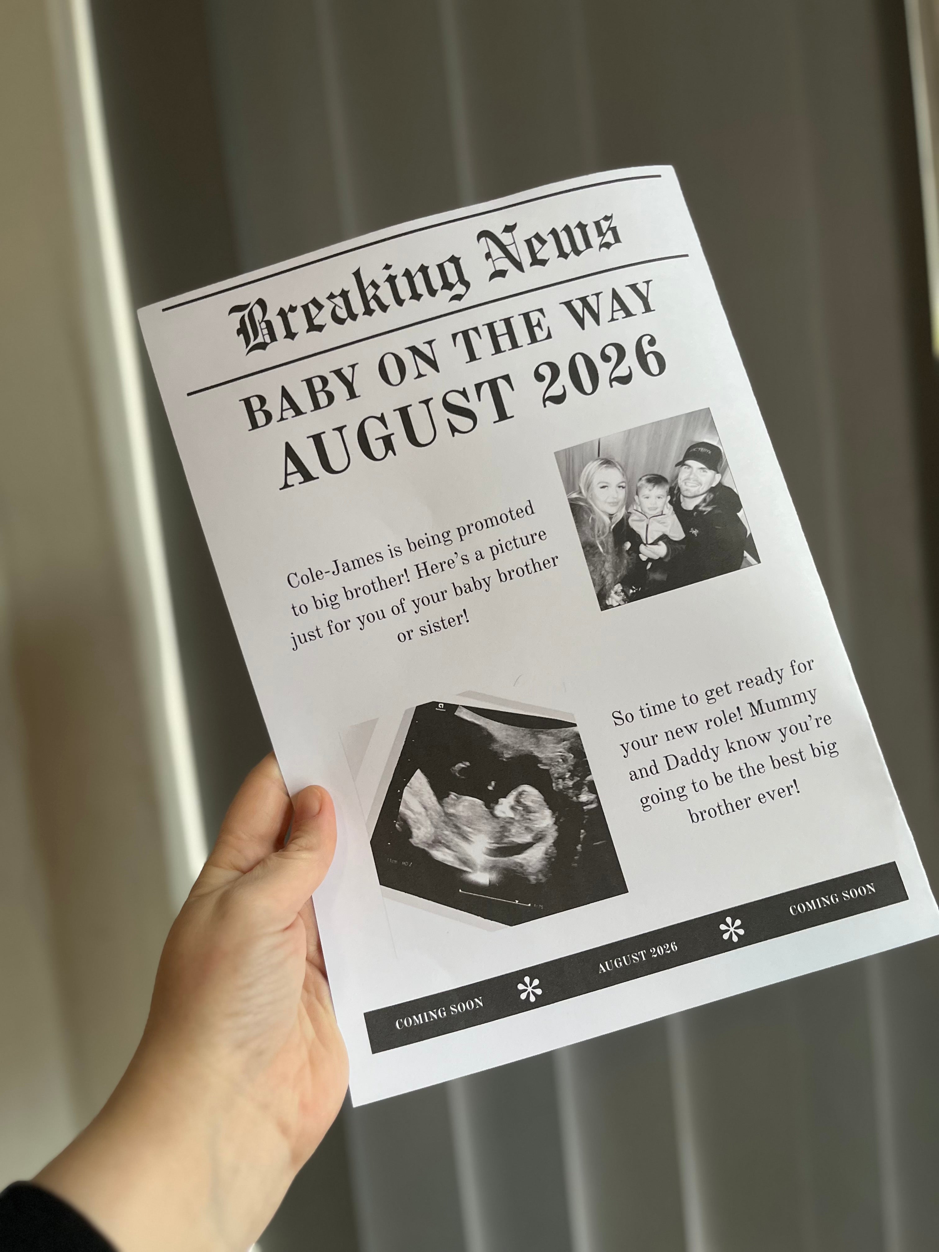 Pregnancy announcement newspaper print