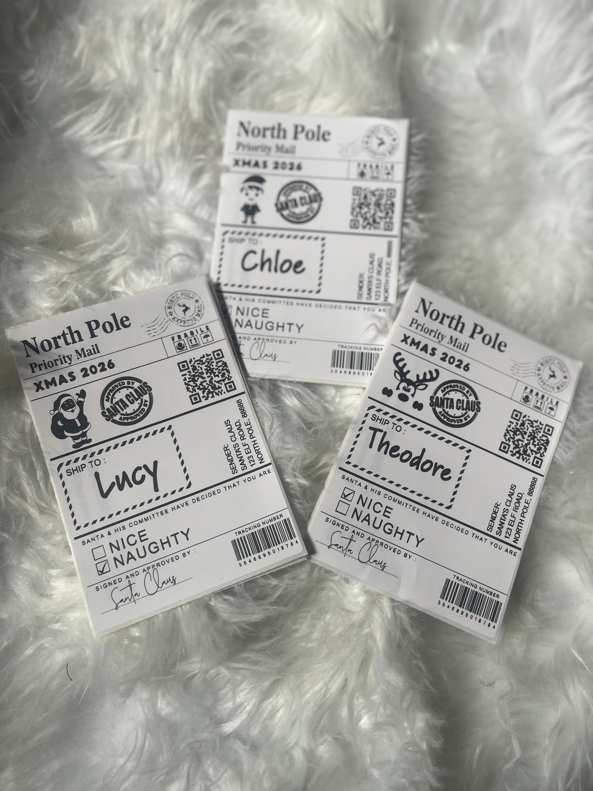 Personalized Santa North Pole Priority Mail present stickers pack of 10