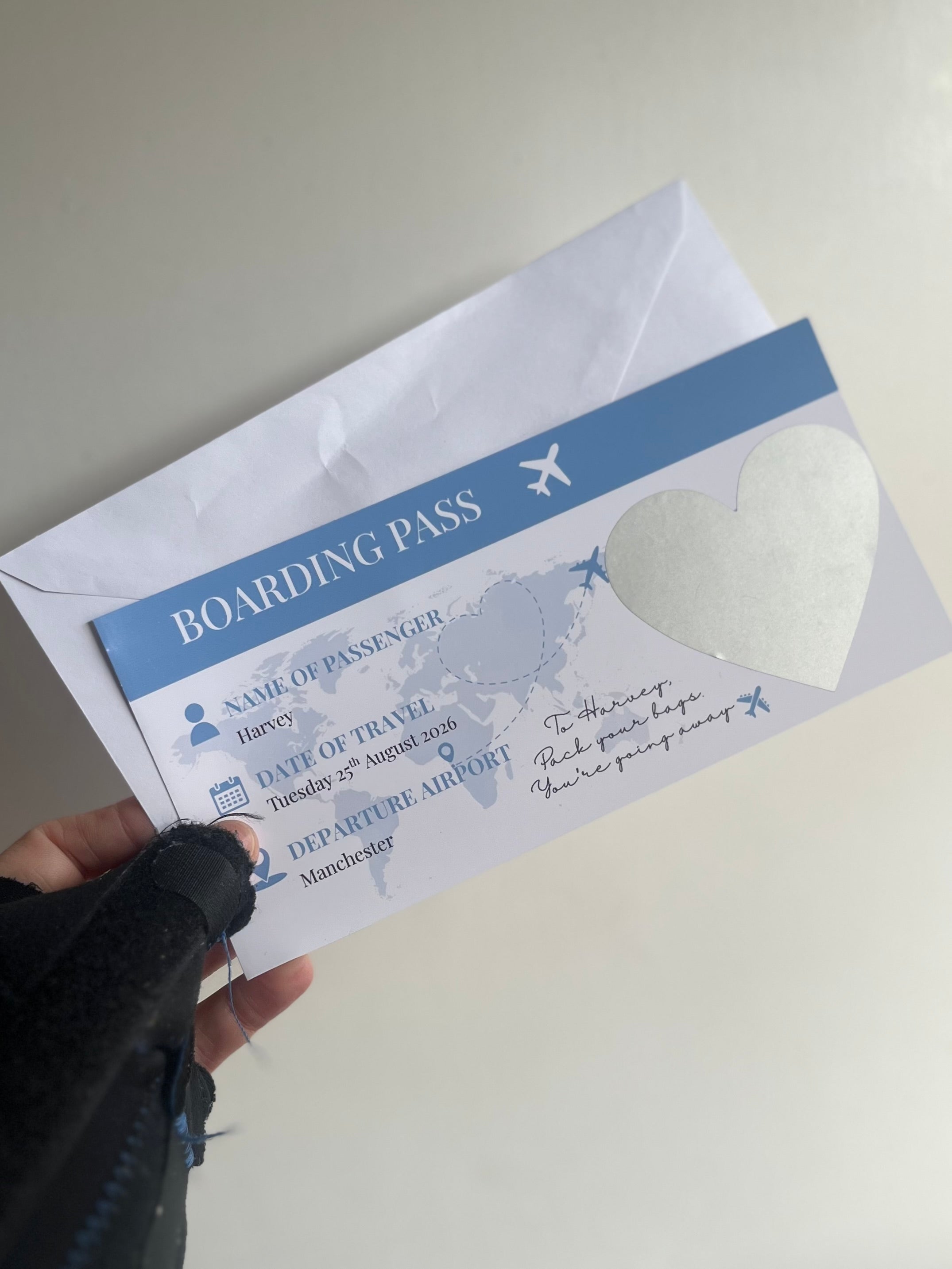 Destination Scratch Off Cards for Surprise Getaway Gifts Personalised Boarding Pass Design Ideal for Travel Themed Gifts, scratch reveal holiday card