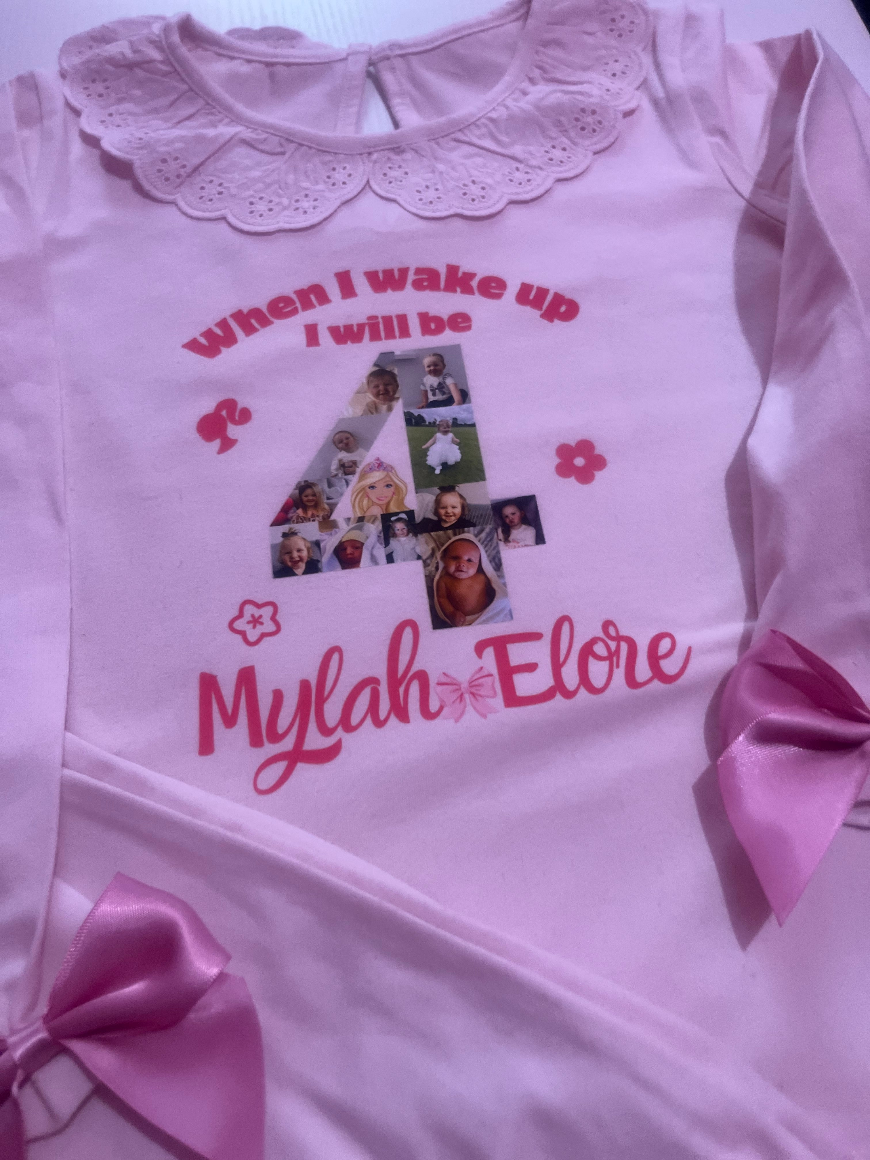 Personalised When I Wake Up Frill Pyjamas with Pink Bow Accents Custom Design for Birthday Loungewear Nightwear