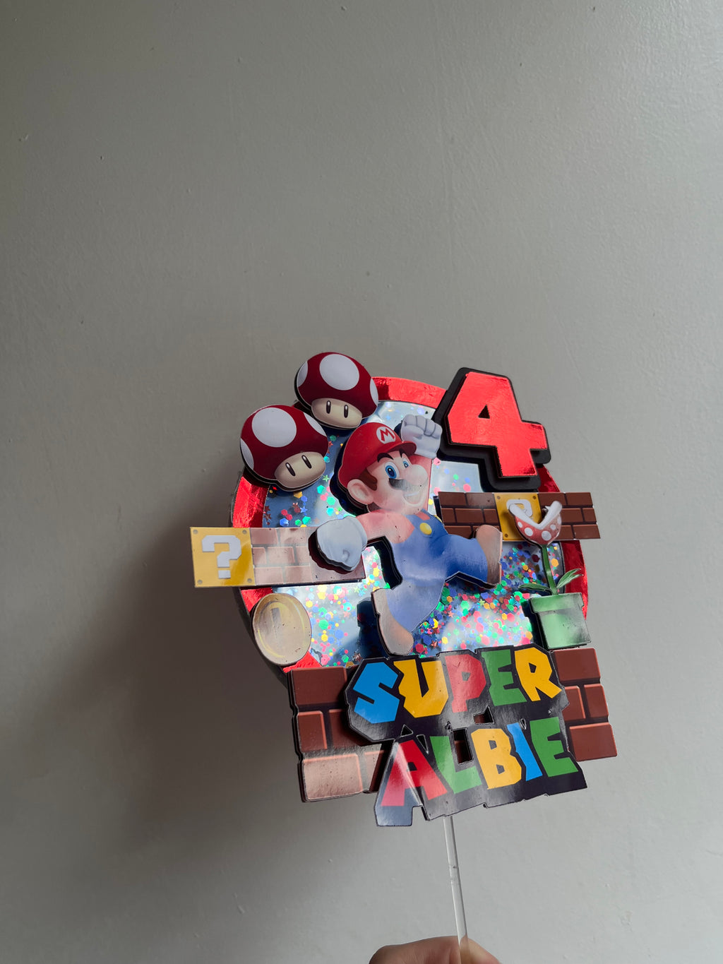 Personalised 3D shaker cake topper with glitter