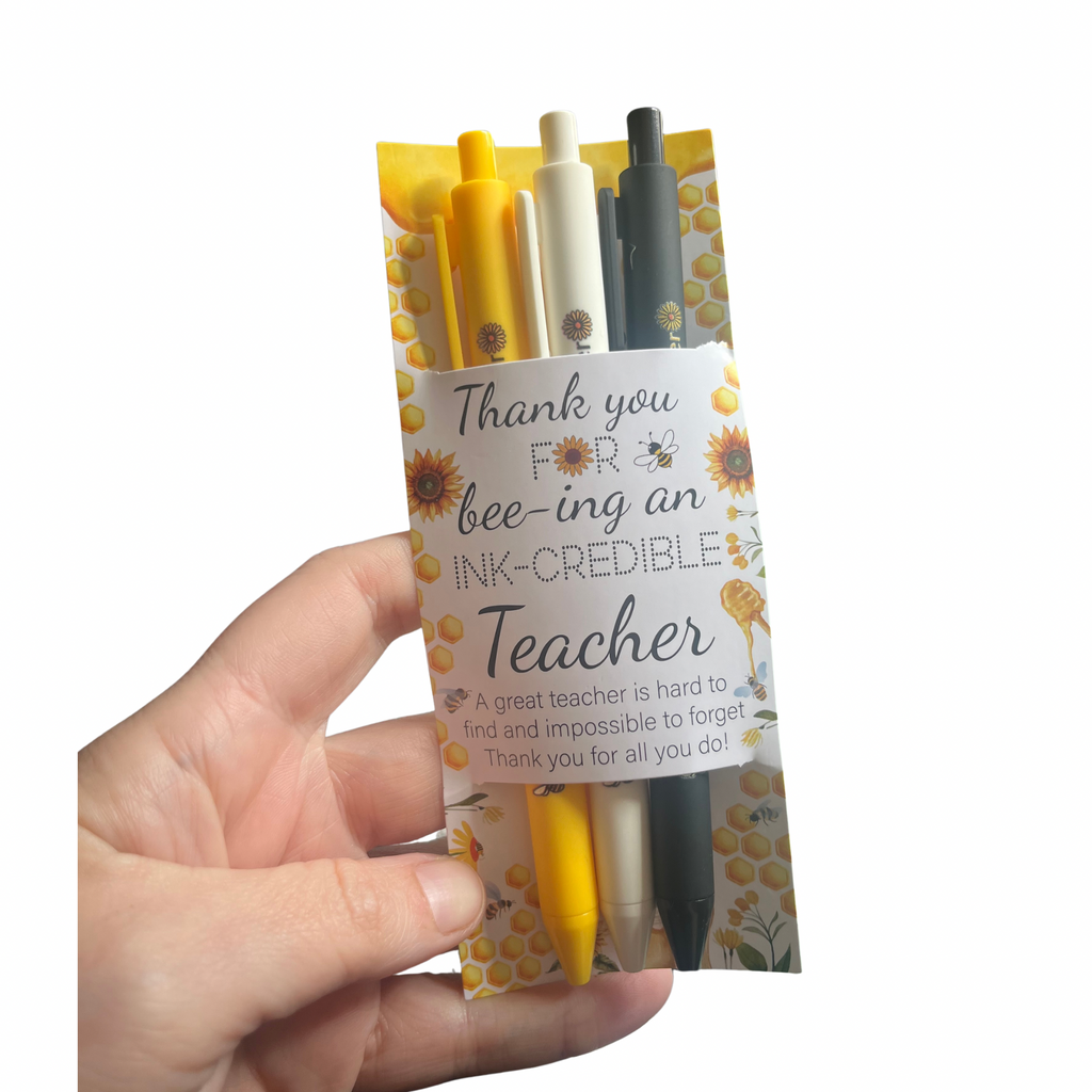 Teacher Gift Set - 3 Pens with Bee Design Thank You for Bee-ing an Inkcredible Teacher - Perfect Appreciation Present